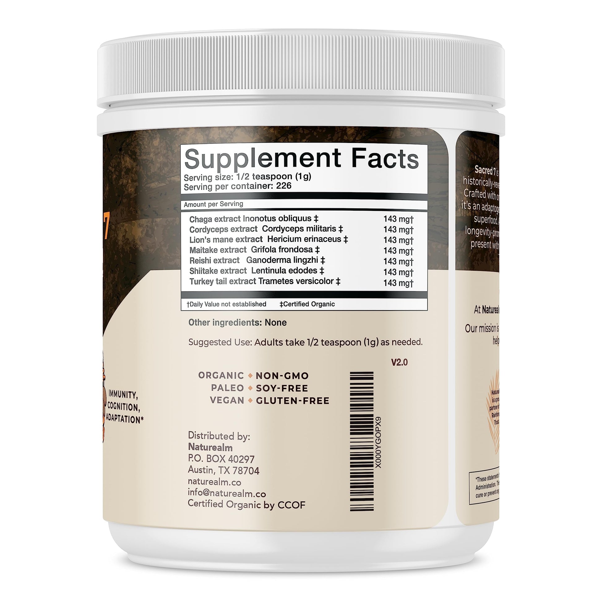 Naturealm Sacred 7 Mushroom Extract Powder - USDA Organic - Lion's Mane, Reishi Naturealm uk supplements