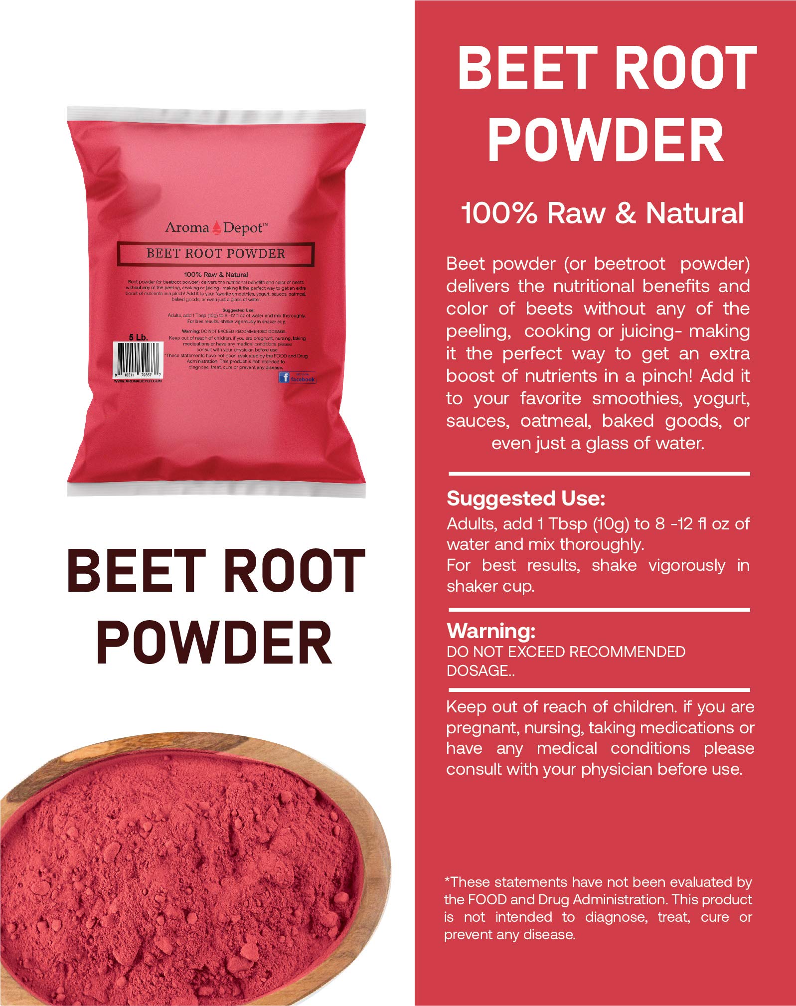Beet Root Powder 5 lb. by Aroma Depot Raw & Non-GMO I Vegan & Gluten Free I Nitric Oxide Aroma Depot uk supplements