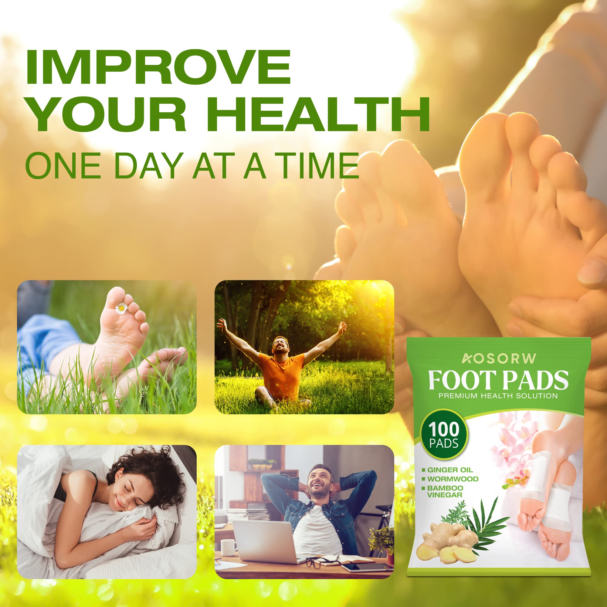 AOSORW 100 Pack Foot Pads, Ginger Oil Bamboo Charcoal Foot Pads, Foot Care Patch AOSORW uk supplements