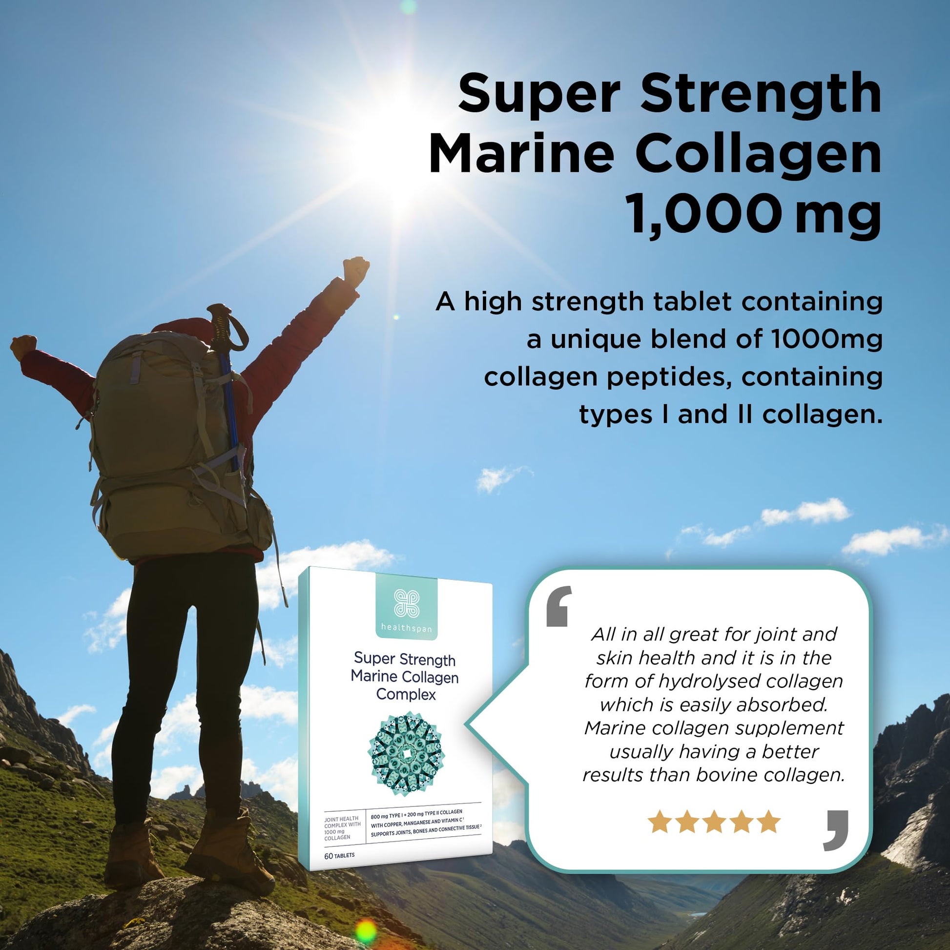 Healthspan 1,000mg Marine Collagen Complex 60 Tablets | 800mg Type I + 200mg Type II Collagen healthspan uk supplements