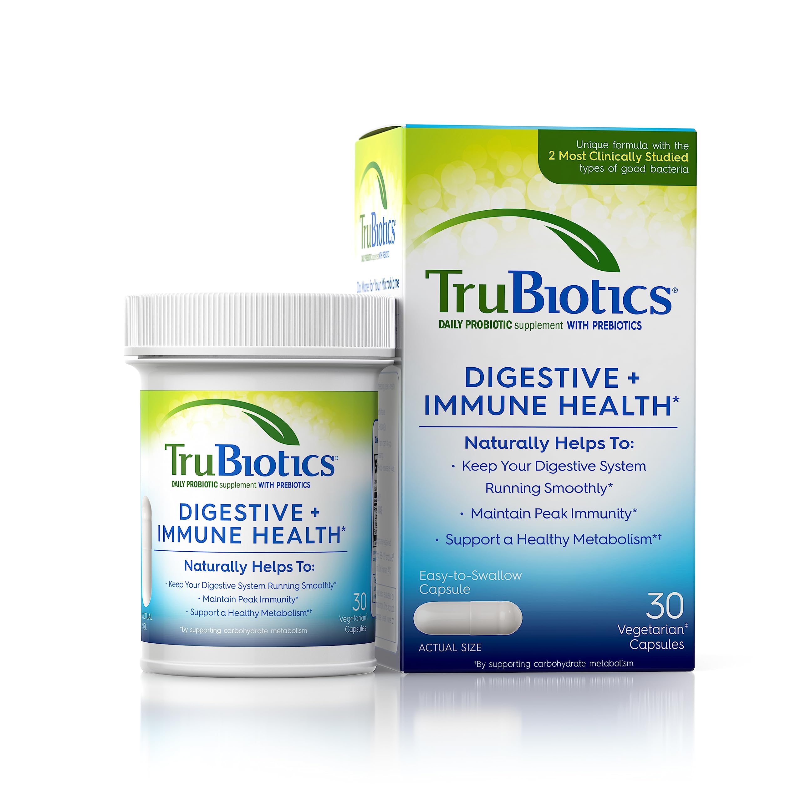 TruBiotics Probiotics for Digestive & Immune Health, Supports Regularity & Helps Relieve Abdominal Discomfort, Gas & Bloating, 2 Clinically Studied Probiotic Strains, Plus Prebiotics, 30 Capsules TruBiotics uk supplements