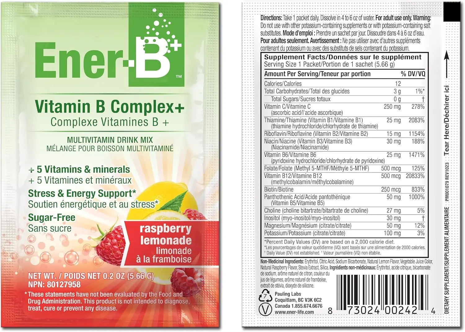 Ener-B+ Sugar Free Multivitamin Drink Mix - Vitamin Packets for Water, Electrolytes Powder No Sugar, Hydration Boost Packets, Zero Sugar Ener-Life uk supplements