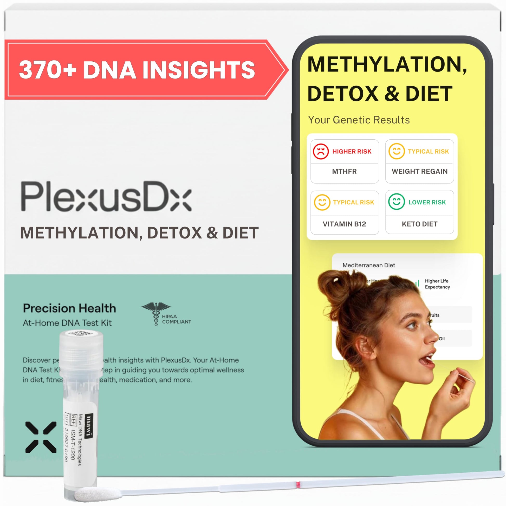 Genetic Methylation Test Kit & MTHFR Testing Kit | 370+ DNA Reports Including MTHFR Gene Variants, COMT, Folate, B12, Riboflavin, Choline, Glucose, Keto Diet | Supplement & Diet Recommendations PlexusDX uk supplements