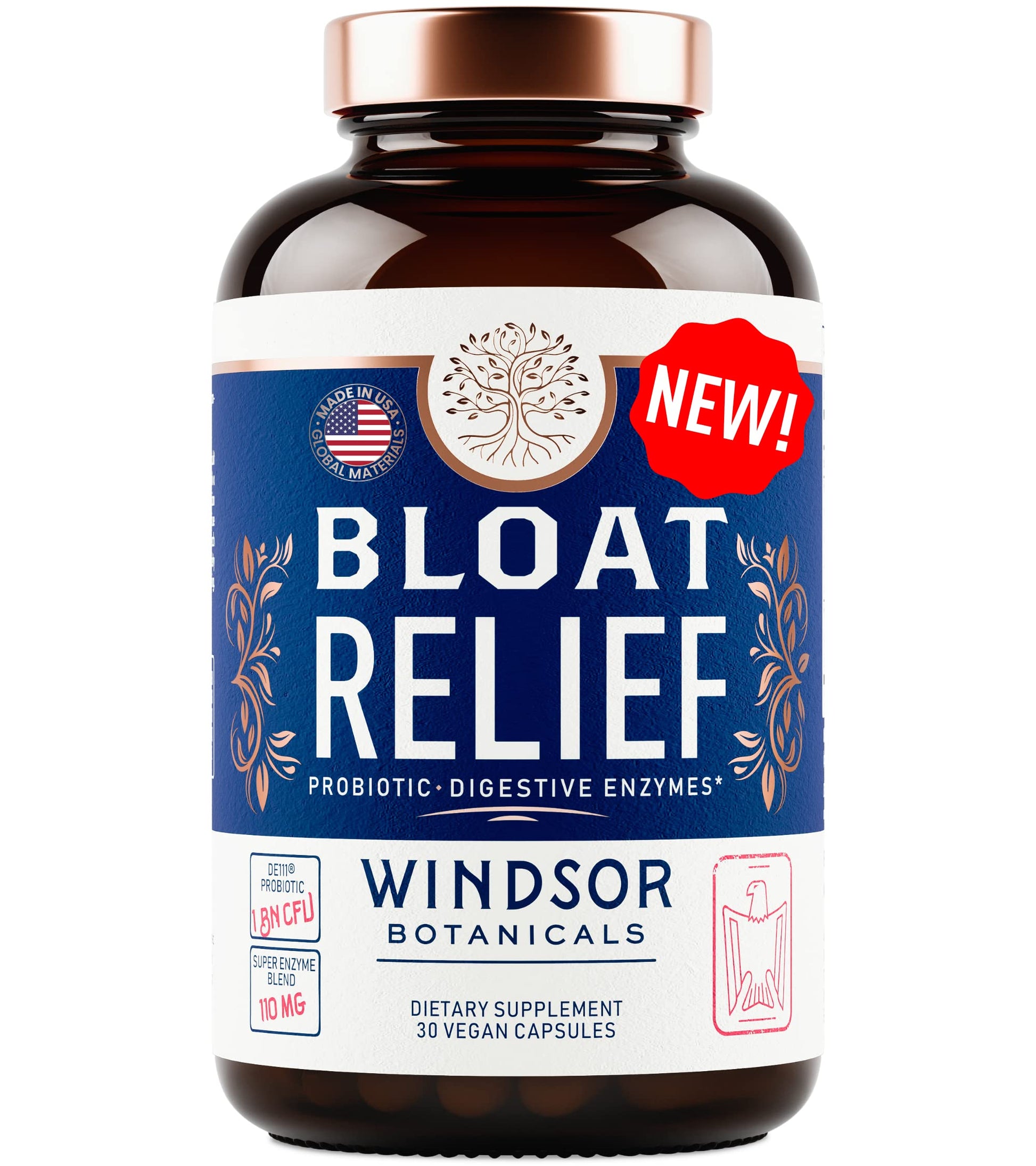 Bloat Relief Probiotic and Digestive Enzymes - Anti Bloating Turmeric, Fennel, Bromelain IBS Supplement - Detox Debloat Capsules Gas - Bloating Relief for Women and Men - 30 Gut Health Pills WINDSOR BOTANICALS uk supplements