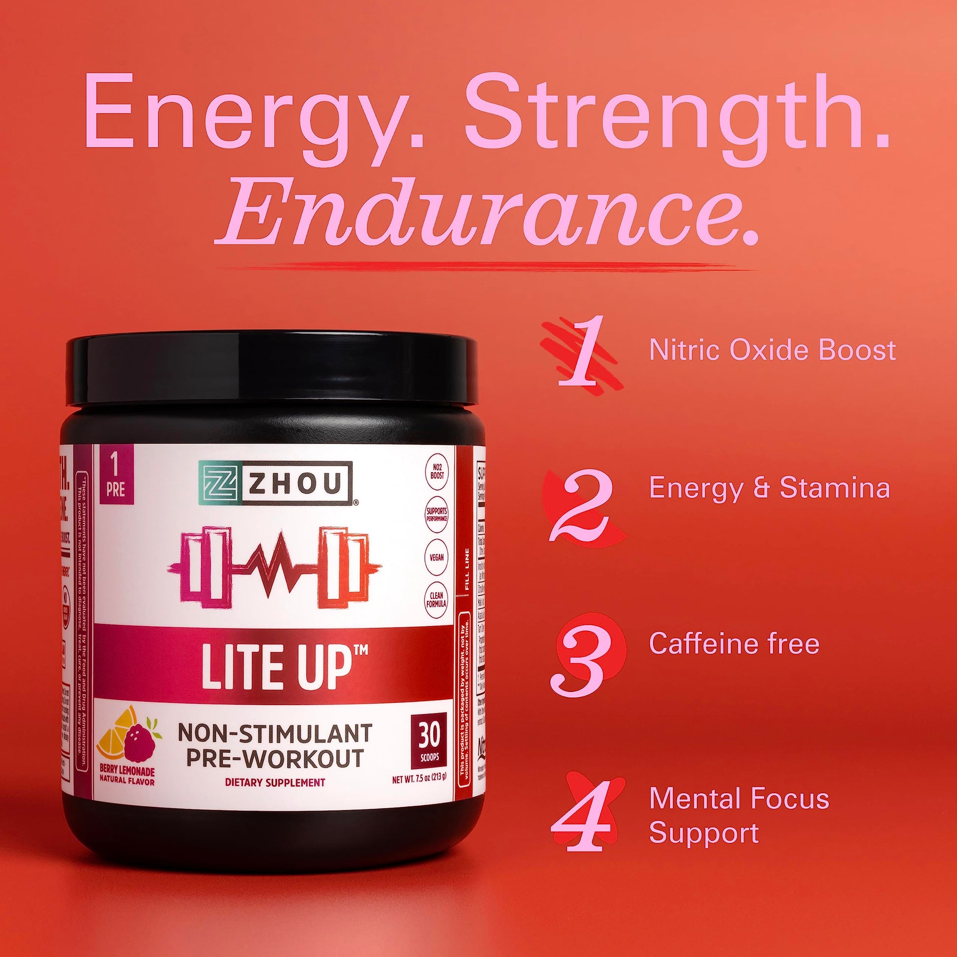 Zhou Nutrition Lite Up, Non-Stimulant Pre Workout Powder, Caffeine Free Nitric Oxide Zhou Nutrition uk supplements