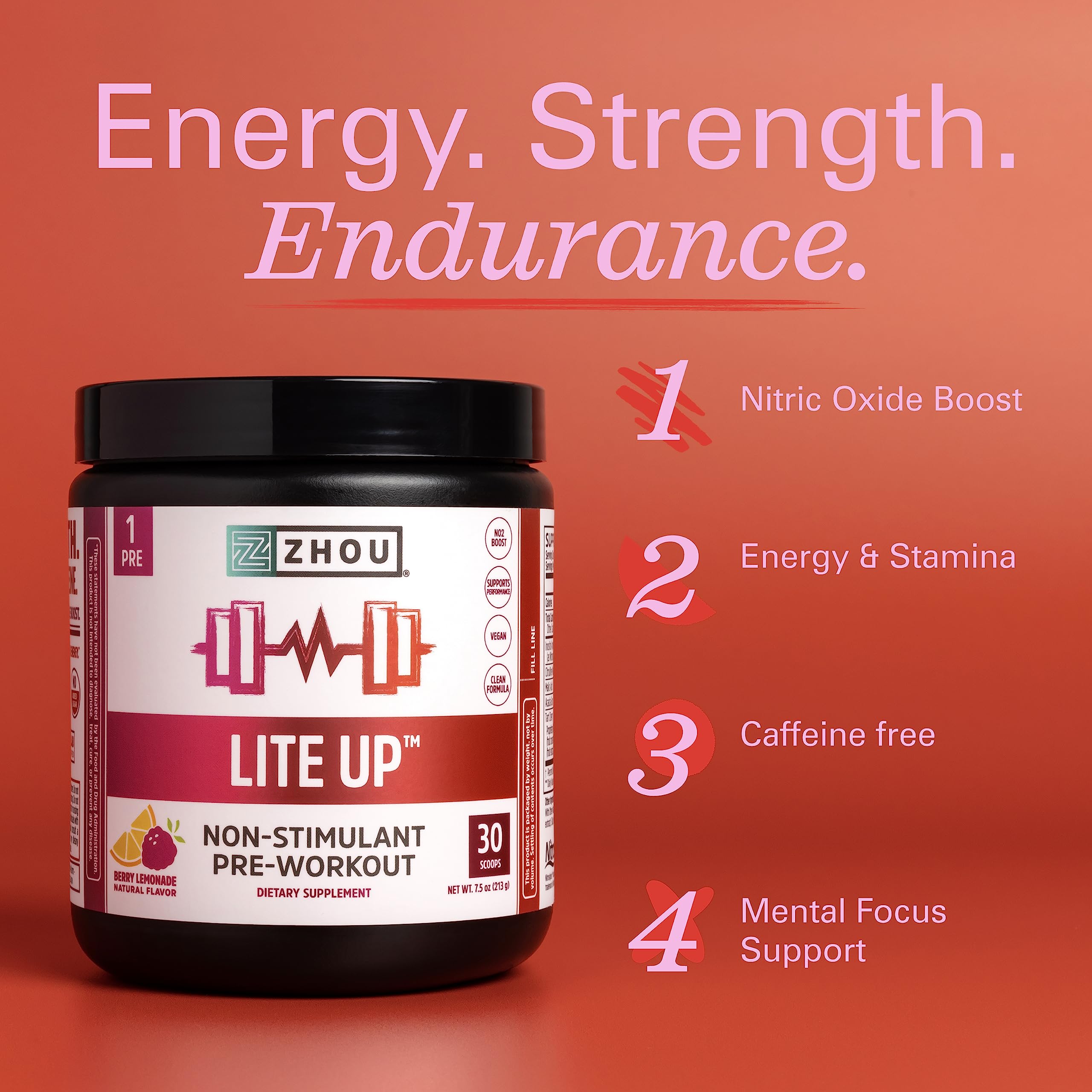 Zhou Nutrition Lite Up, Non-Stimulant Pre Workout Powder, Caffeine Free Nitric Oxide Zhou Nutrition uk supplements