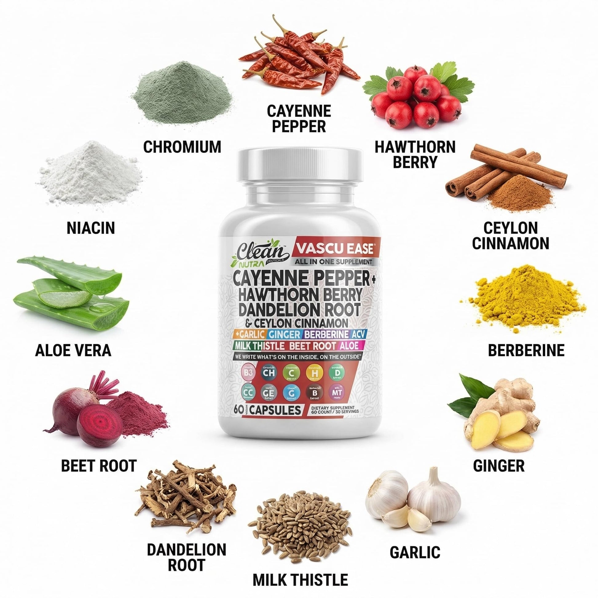 Clean Nutra Cayenne Pepper Capsules Supplement with Hawthorn Berry, Dandelion Root, Ceylon Cinnamon, Garlic, Ginger, Berberine, Apple Cider Vinegar, Milk Thistle, Beet Root, Aloe Vera Pills & More Clean Nutraceuticals uk supplements