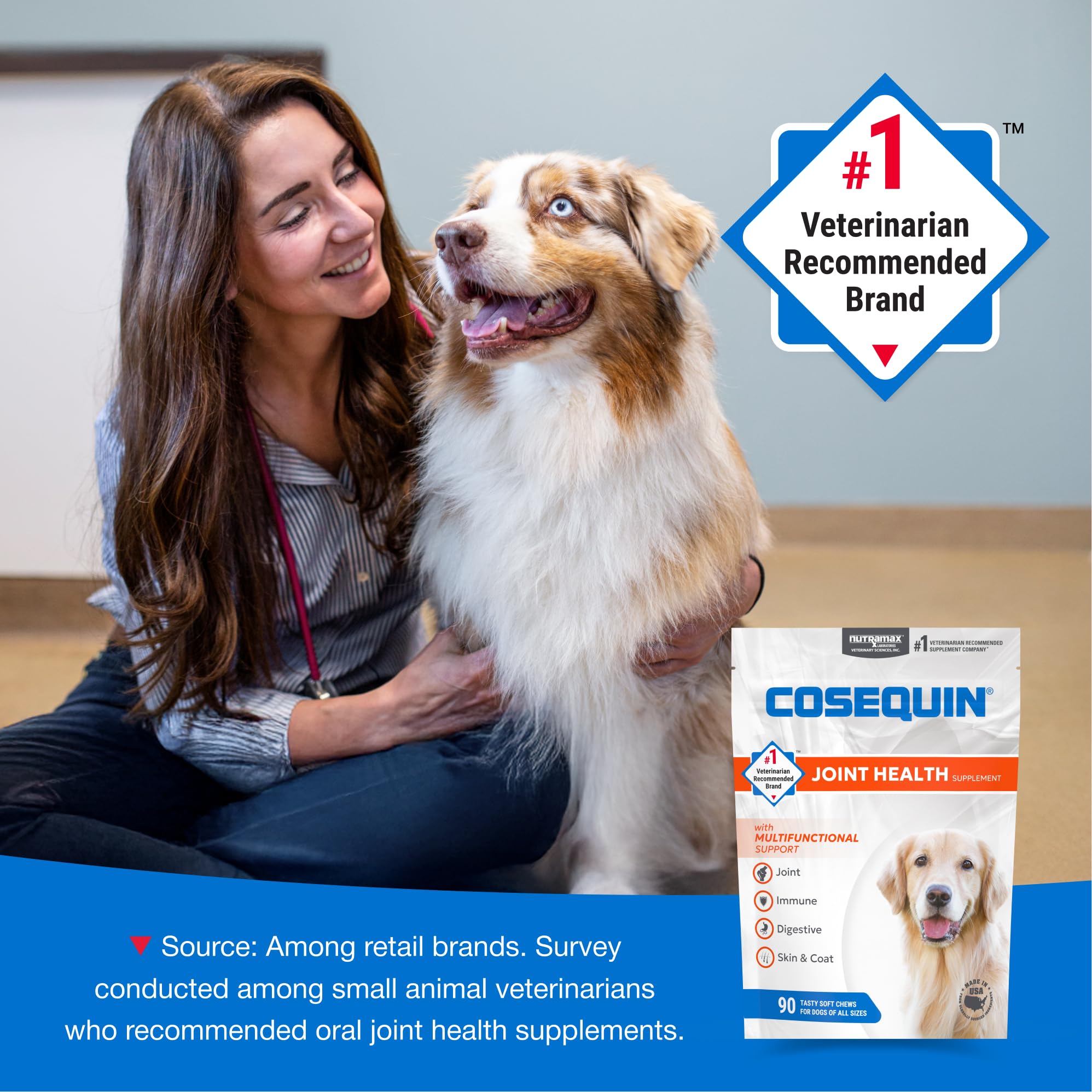 Nutramax Cosequin Joint Health Supplement with Multifunctional Support for Dogs, Soft Chews with Glucosamine, Chondroitin, Omega-3s, and Postbiotics, 90 Count Nutramax Laboratories uk supplements