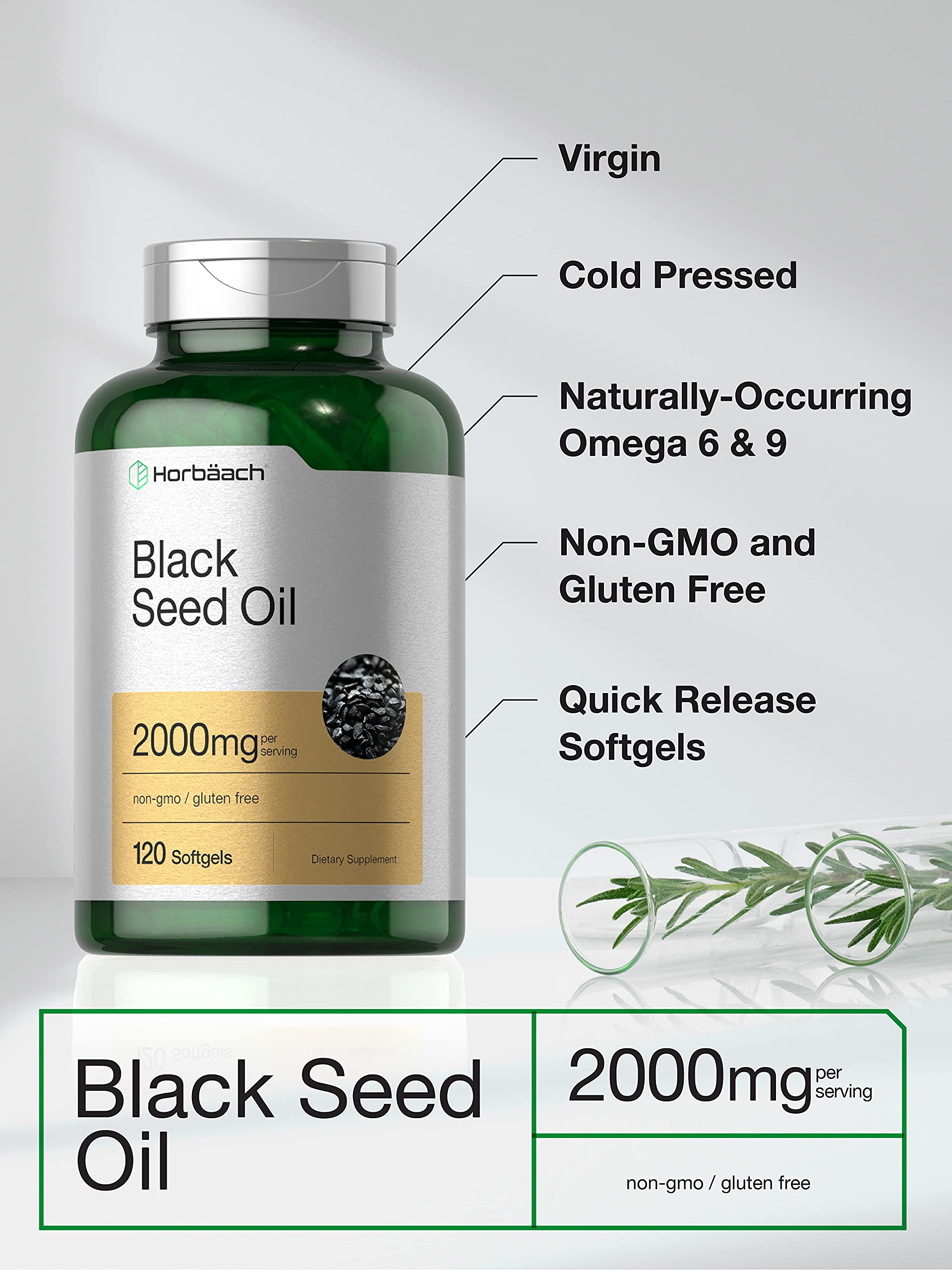 Black Seed Oil 2000mg | 120 Softgel Capsules | Cold Pressed Nigella Sativa Pills Horbäach uk supplements