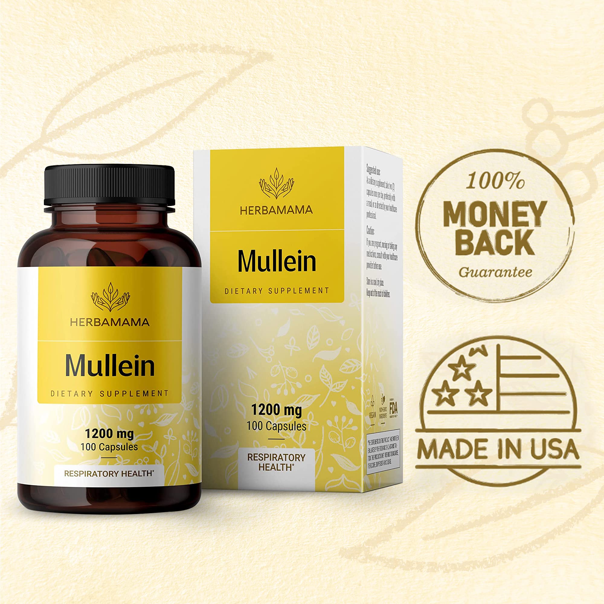HERBAMAMA Mullein Leaf Capsules Respiratory Health - Organic Mullein Leaf Extract HERBAMAMA uk supplements