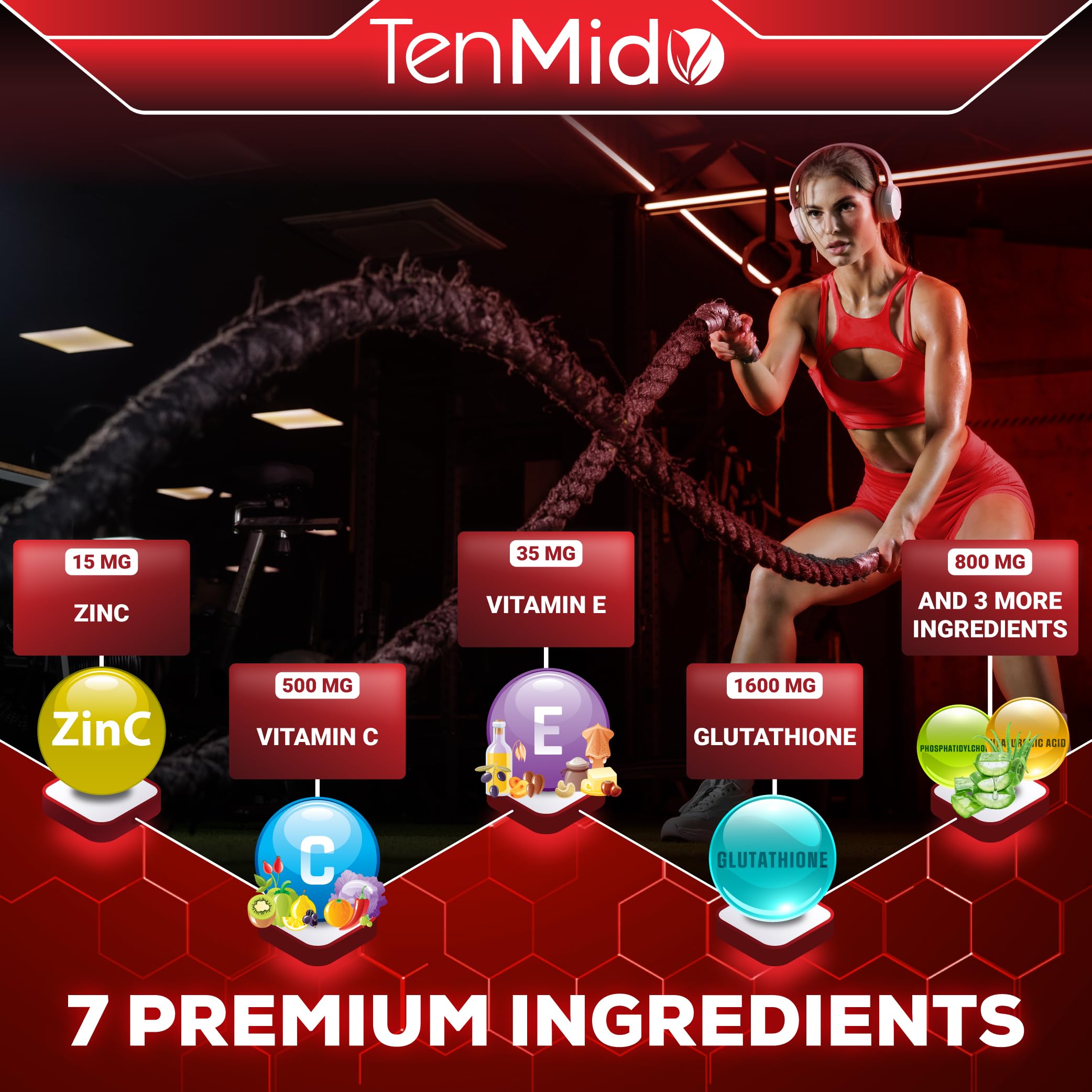 Tenmido Liposomal Glutathione Supplement - 7in1 Liquid Drops with Zinc, Vitamin C, Vitamin E, Phosphatidylcholine, Hyaluronic Acid, and Aloe Vera - Vegan, Non-GMO - 30ml 1 Fl Oz Tenmido uk supplements