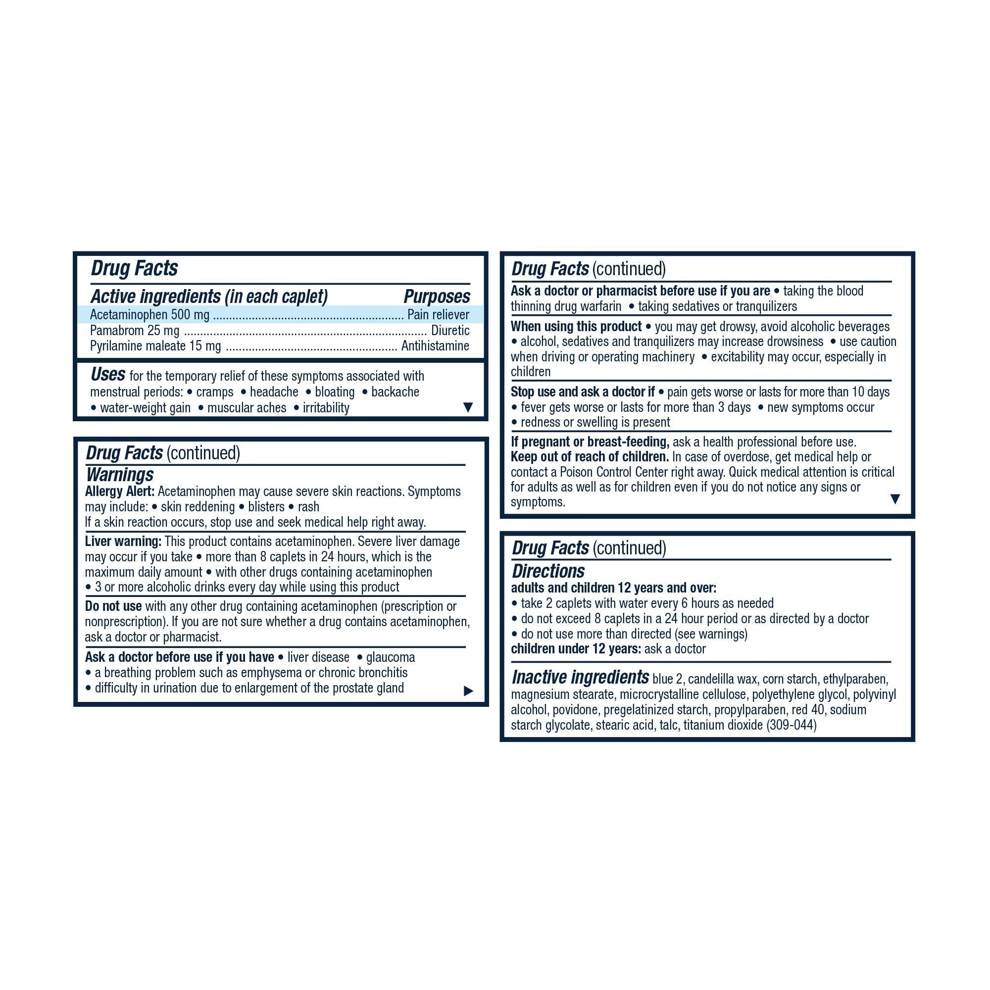 Pamprin Multi-Symptom Formula, with Acetaminophen, Menstrual Period Symptoms Relief Including Cramps Pamprin uk supplements