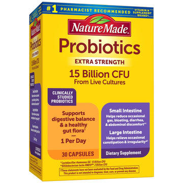 Nature Made Probiotics for Digestive Health Extra Strength 15 Billion CFU from Live Cultures, Probiotics for Women and Men, 30 Probiotic Capsules, 30 Day Supply Nature Made uk supplements