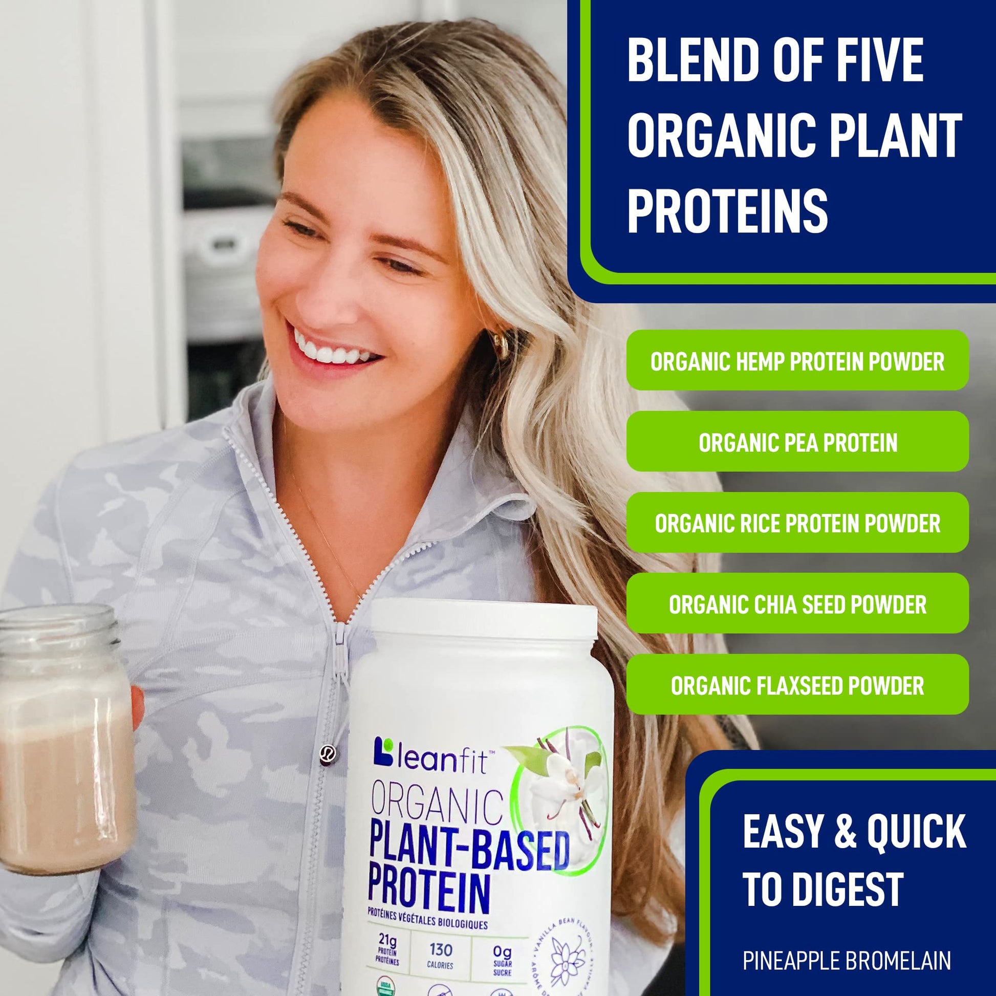 LeanFit Organic Plant-Based Protein, Natural Vanilla Flavor, 21g Vegan Protein, 19 Servings LeanFit uk supplements