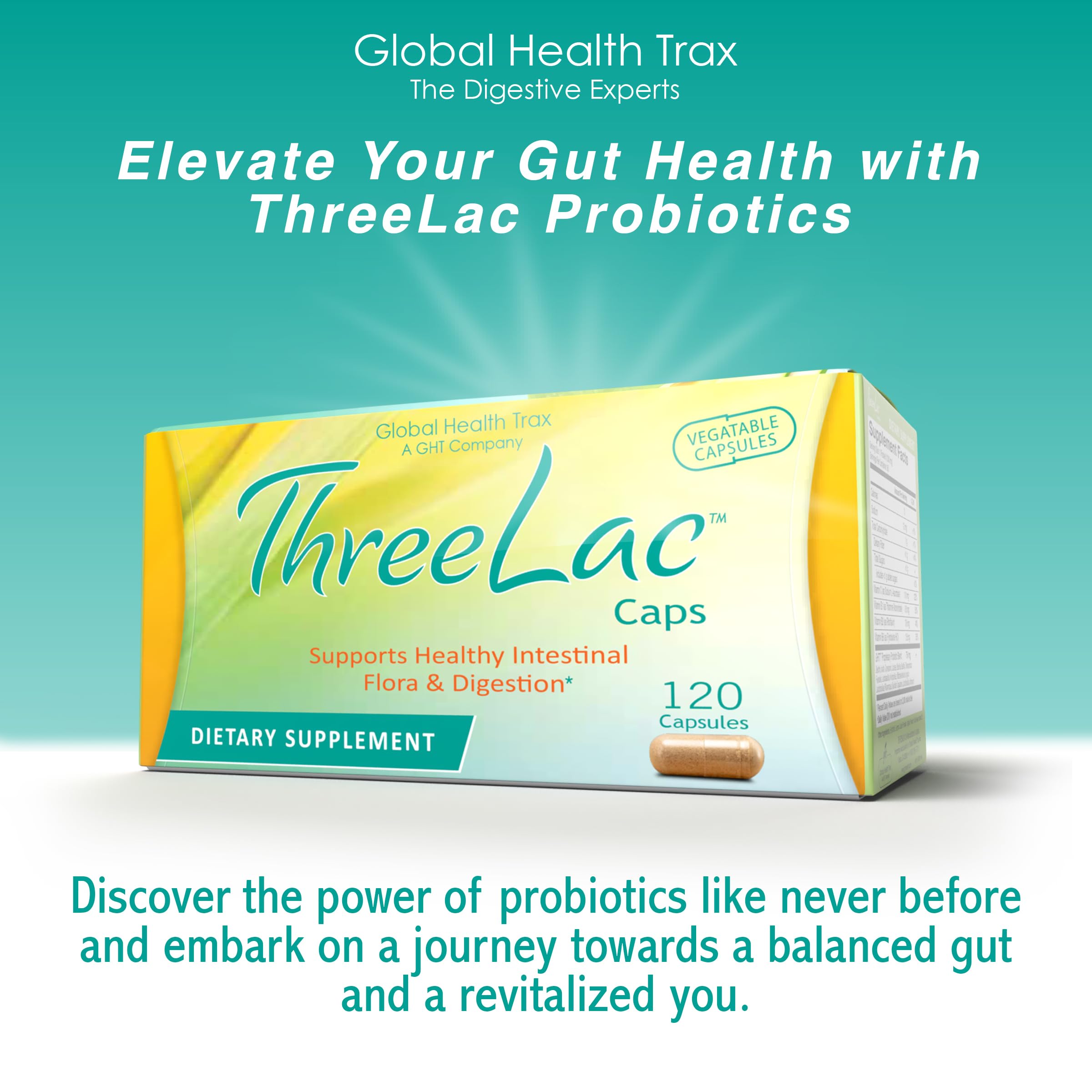 GHT - ThreeLac Probiotic Capsules, 240 Ct - Comprehensive Digestive Support for Men, Women, and Children - Immune System and Gut Balance, Non-GMO ght Global Health Trax uk supplements