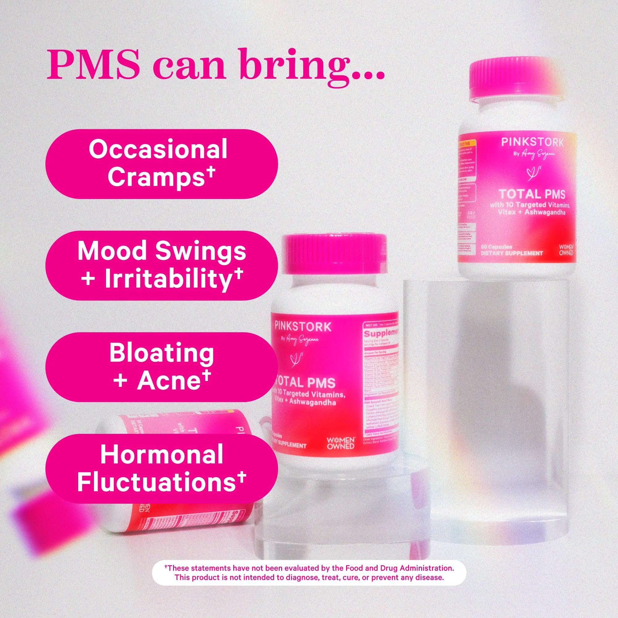Pink Stork PMS Supplement for Women - Vitex, Ashwagandha, Maca Root & 10 Vitamins & Minerals to Support Hormone Balance, Mood, Bloating, Period Regularity - 60 Capsules Pink Stork uk supplements