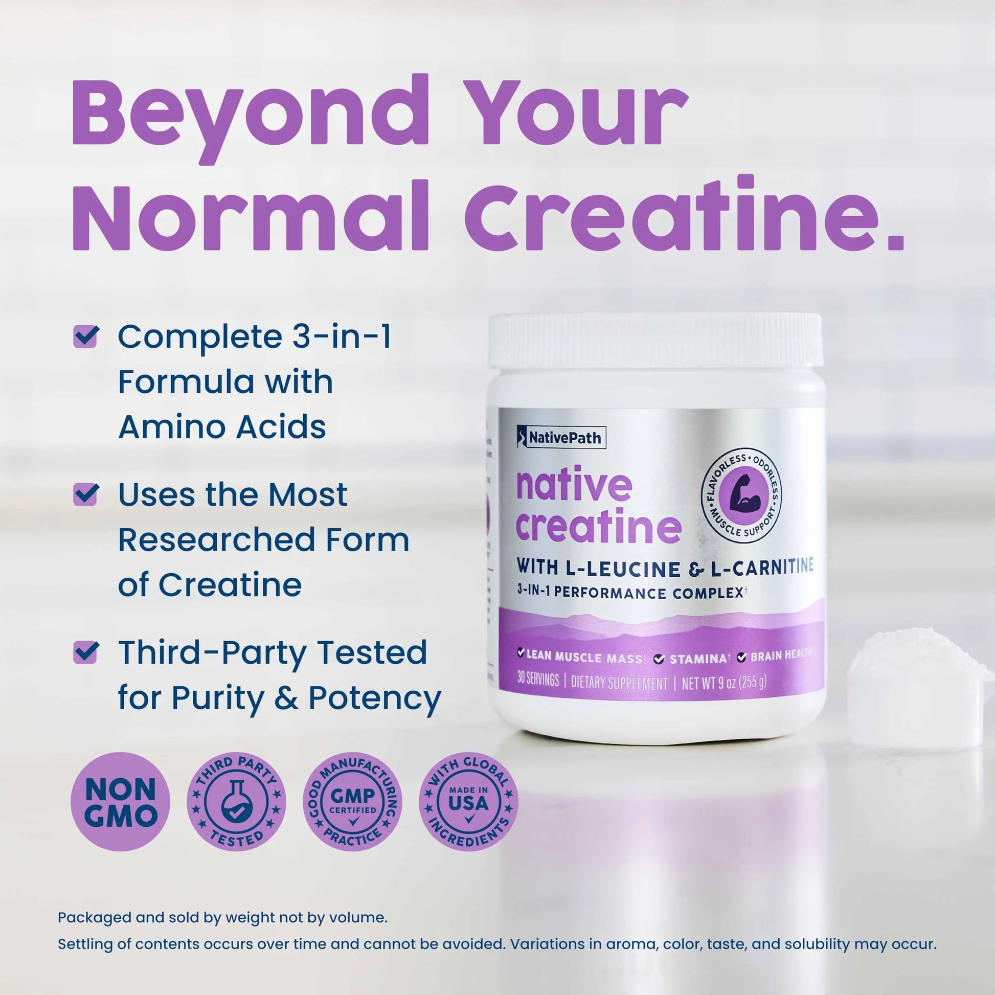 NativePath Creatine Monohydrate Powder with L-Leucine & L-Carnitine - Muscle Building Supplement for Men & Women - 30 Servings (Pack of 2) NativePath uk supplements