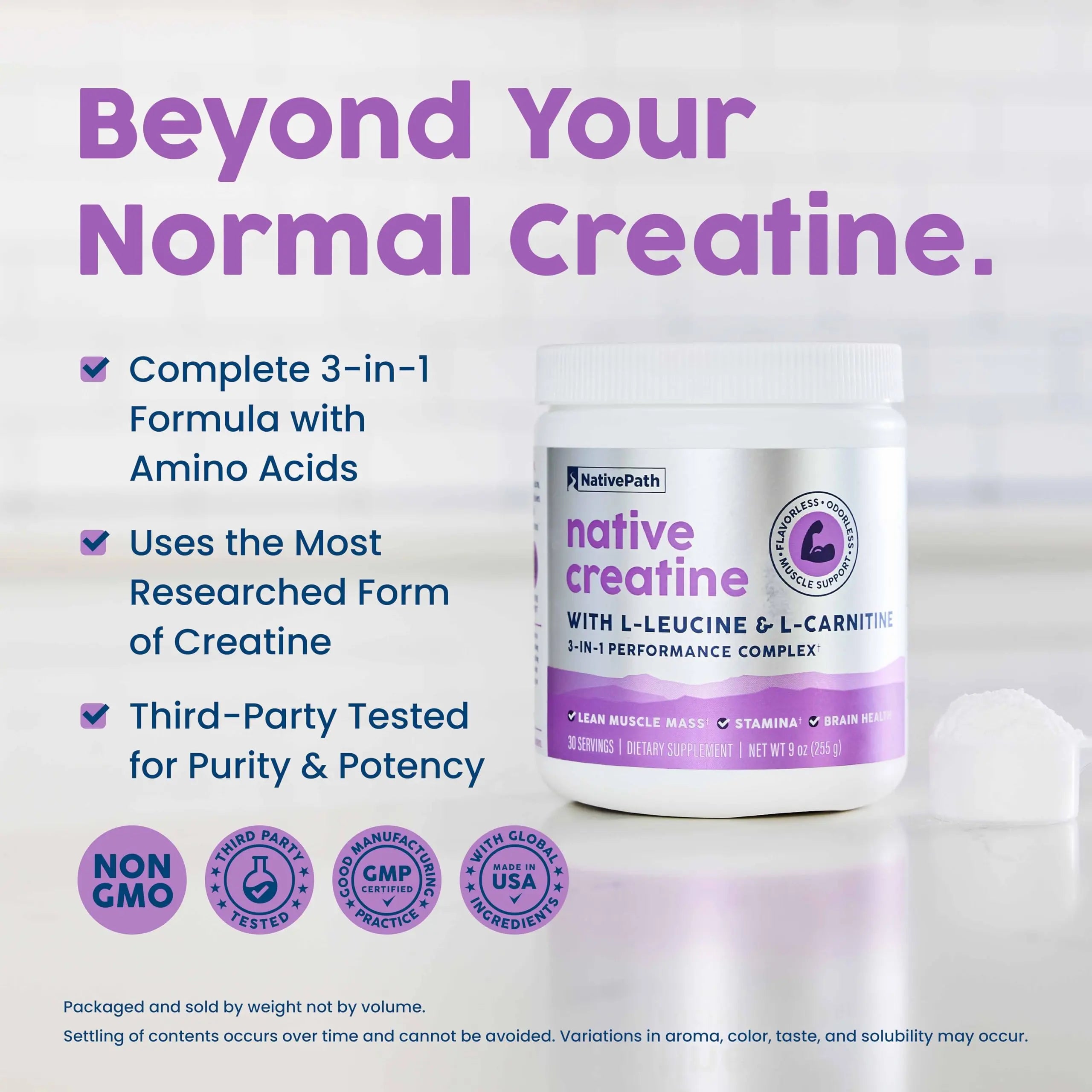 NativePath Creatine Monohydrate Powder with L-Leucine & L-Carnitine - Muscle Building Supplement for Men & Women - 30 Servings (Pack of 2) NativePath uk supplements