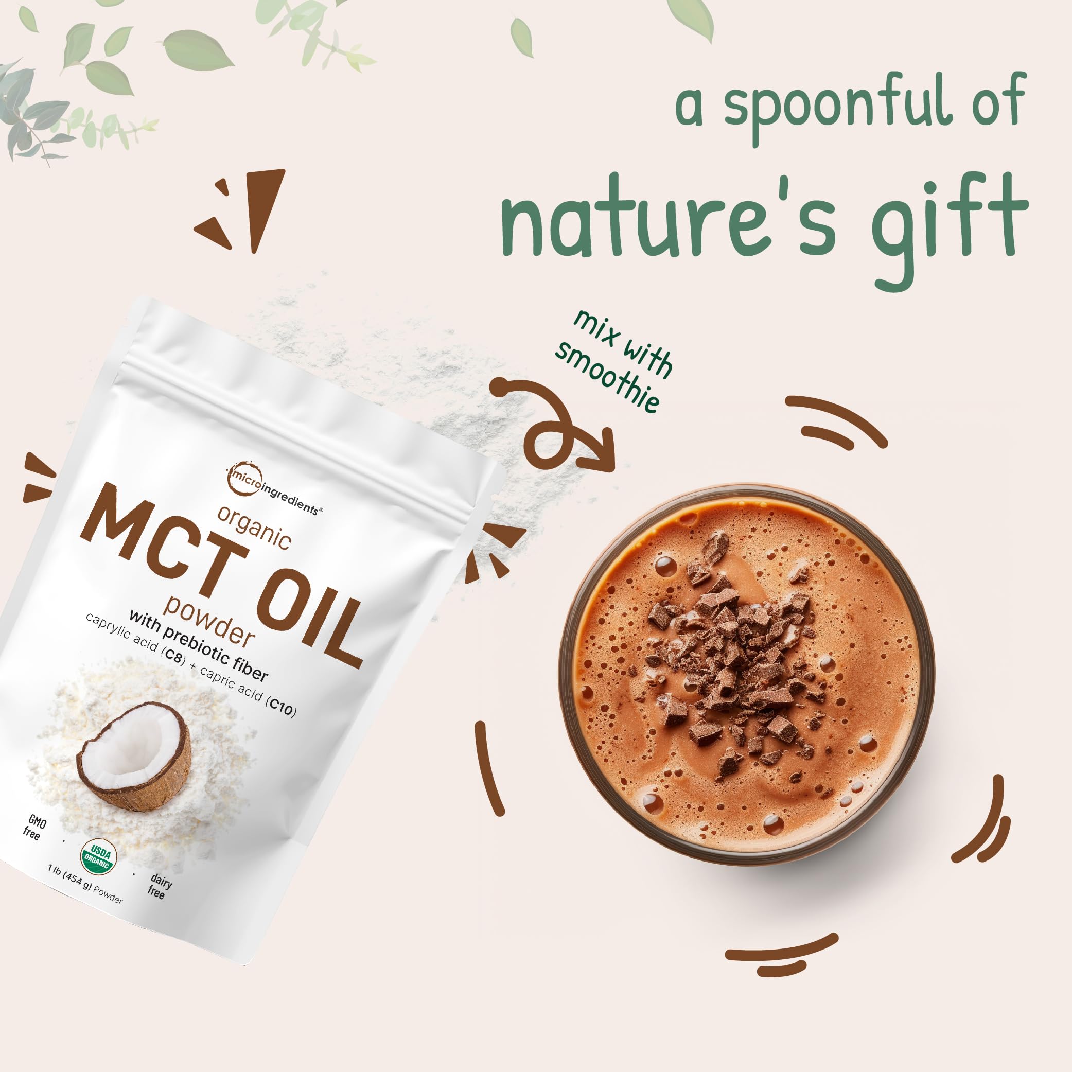 Organic MCT Oil Powder with Prebiotic Fiber,1 Pound(16 Ounce), Fast Fuel for Body and Brain Micro Ingredients uk supplements