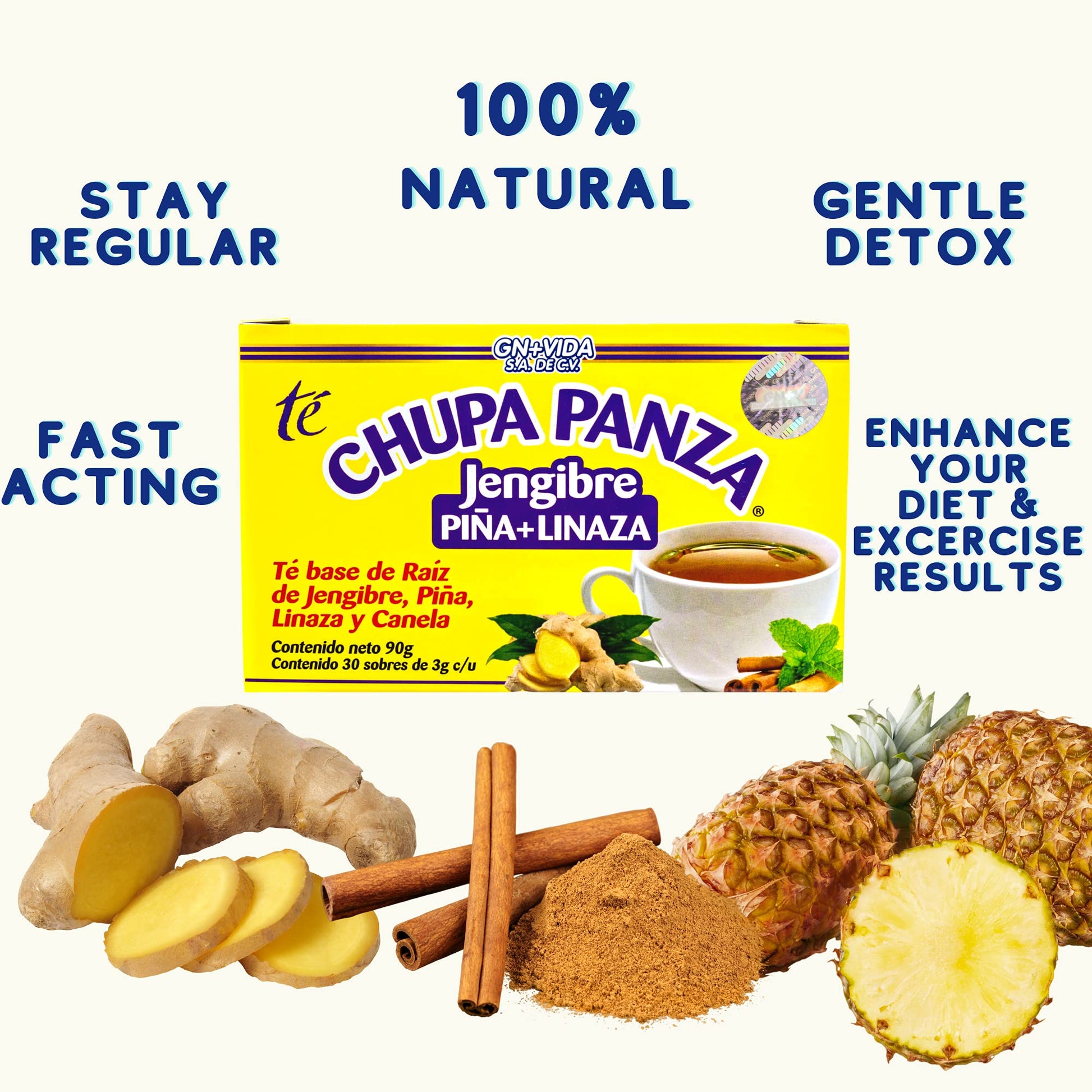 Tea CHUPA Panza, Tea Based ONGINGER Root, PINNEAPPLE, Flaxseed & Cinnamon GN+Vida uk supplements