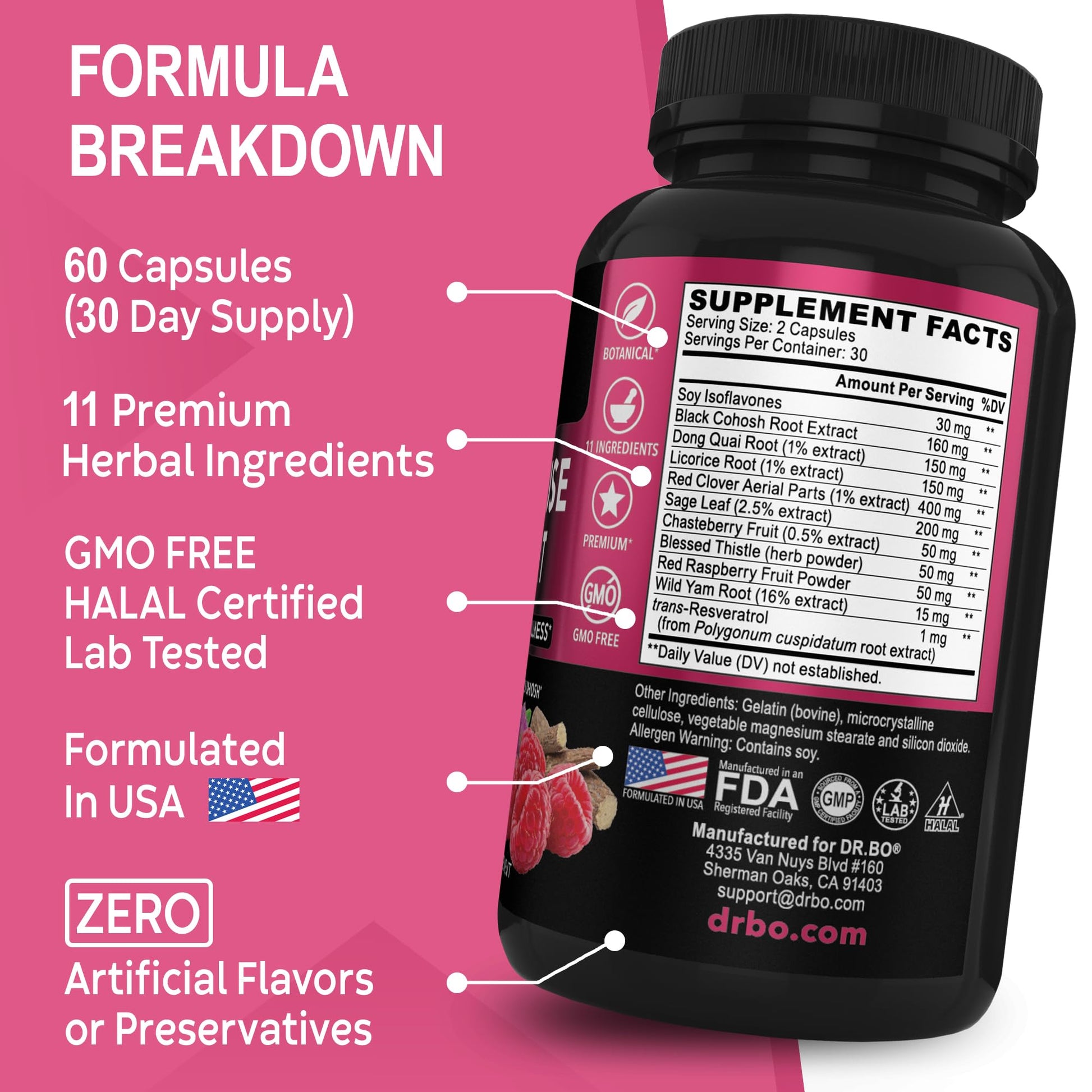 Menopause Supplements for Women Support Pills - Natural Menopause Relief for Hot Flashes, Night Sweats & Mood Swings with Dong Quai, Chasteberry & Black Cohosh - Hormone Balance for Women Supplement DR. BO uk supplements