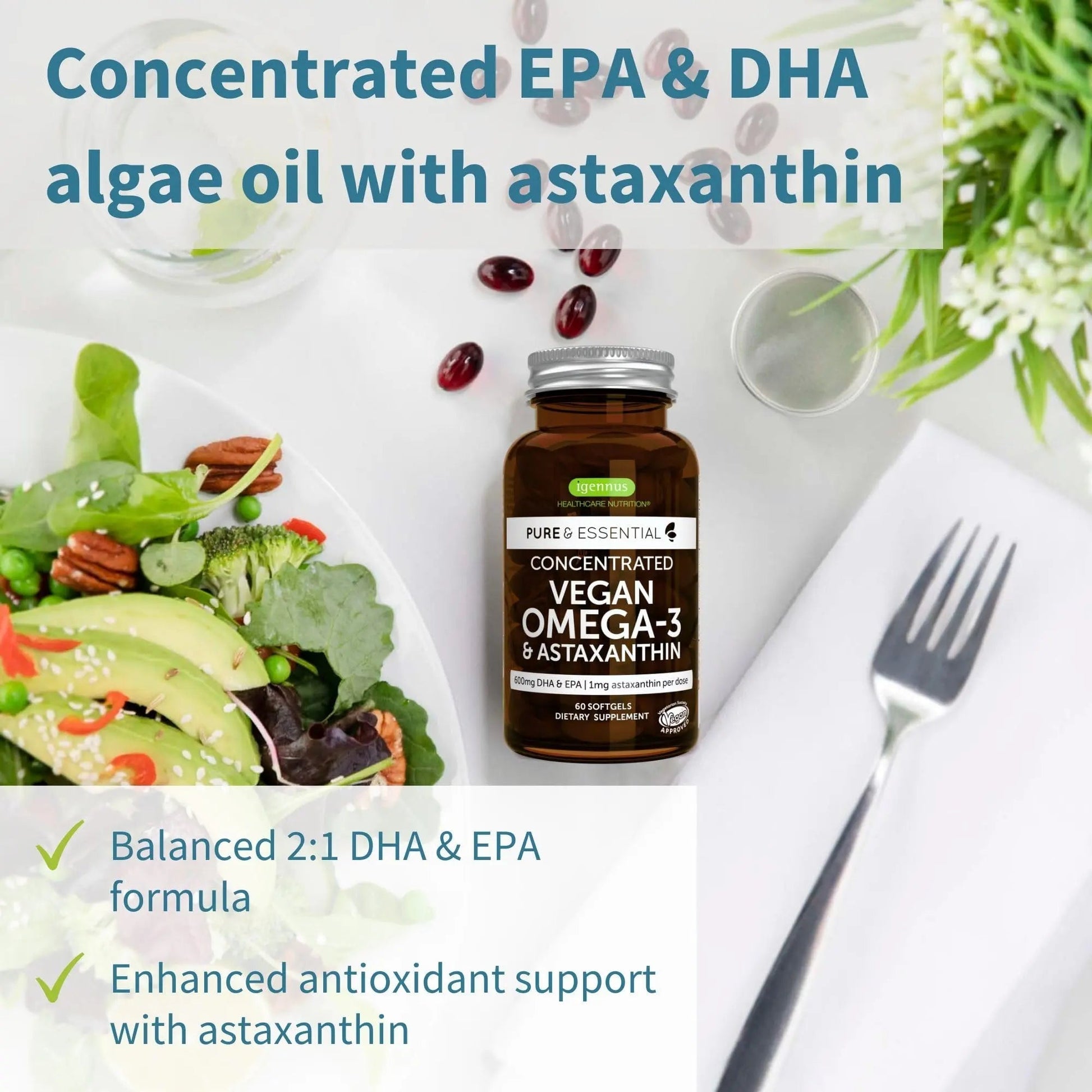 Vegan Omega-3 Algae Oil + Advanced Kids Multivitamin Gummy Bundle, High Concentration DHA & EPA + Vitamin A, B, C, D3 & E Igennus Healthcare Nutrition uk supplements
