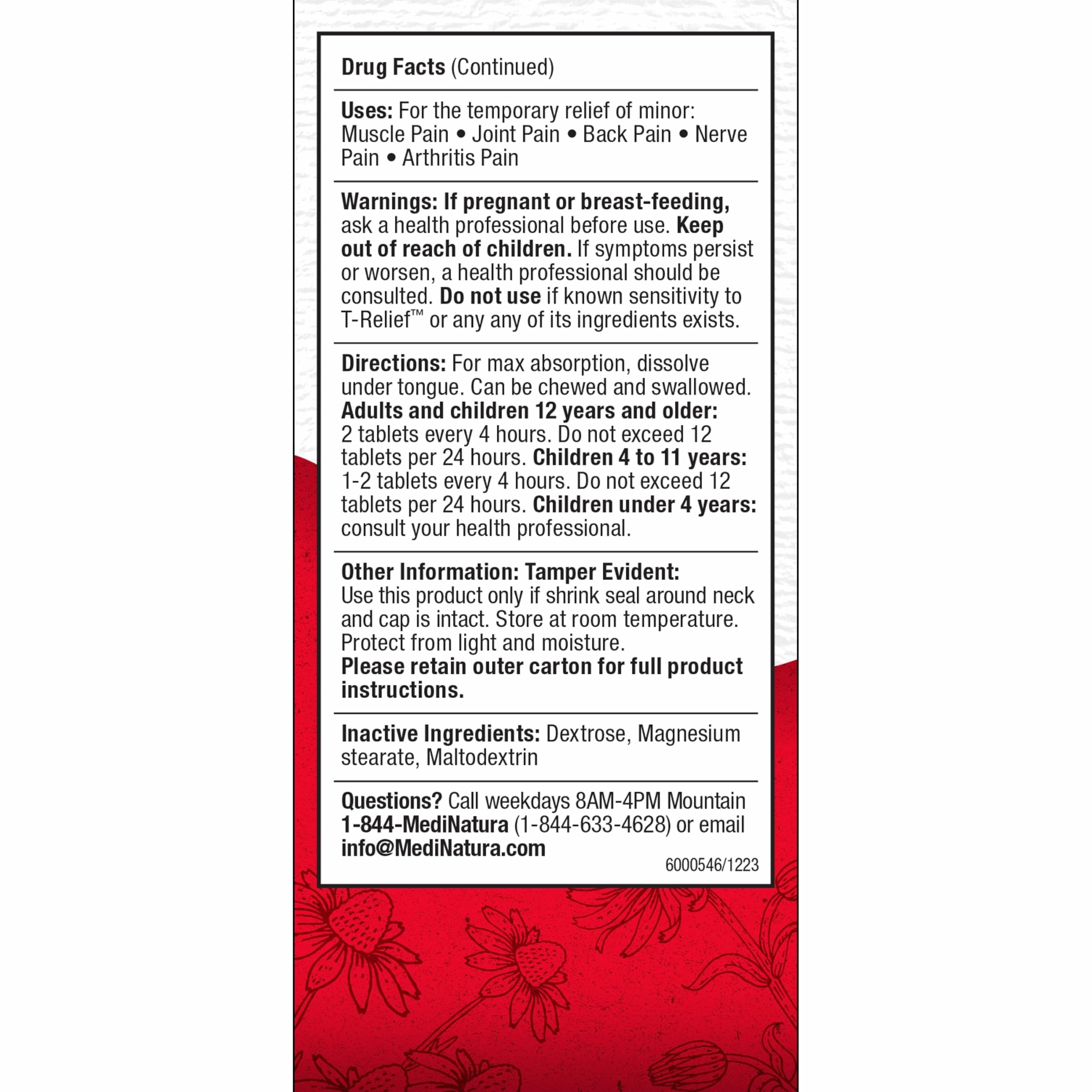 MediNatura T-Relief Pain - Arnica Medication for Naturally Soothing Body Aches - Supports Muscle, Joint & Back Relief - Chewable Tablets - Plant-Based Tablets - Non-Addictive - 100 Count - 2 Pack MediNatura uk supplements