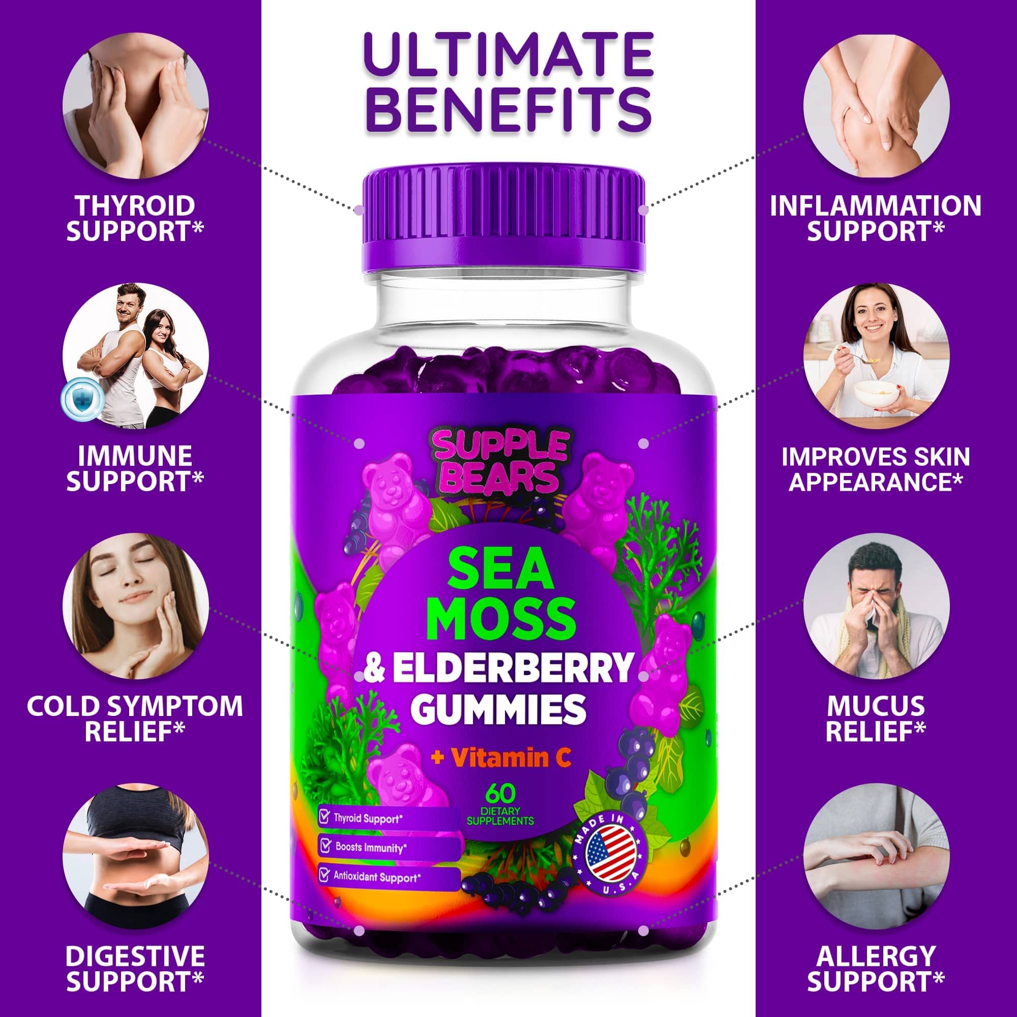 Supplebears Sea Moss Gummies & Elderberry - Vitamin C + Zinc – Extra Strength Immune Supplebears uk supplements