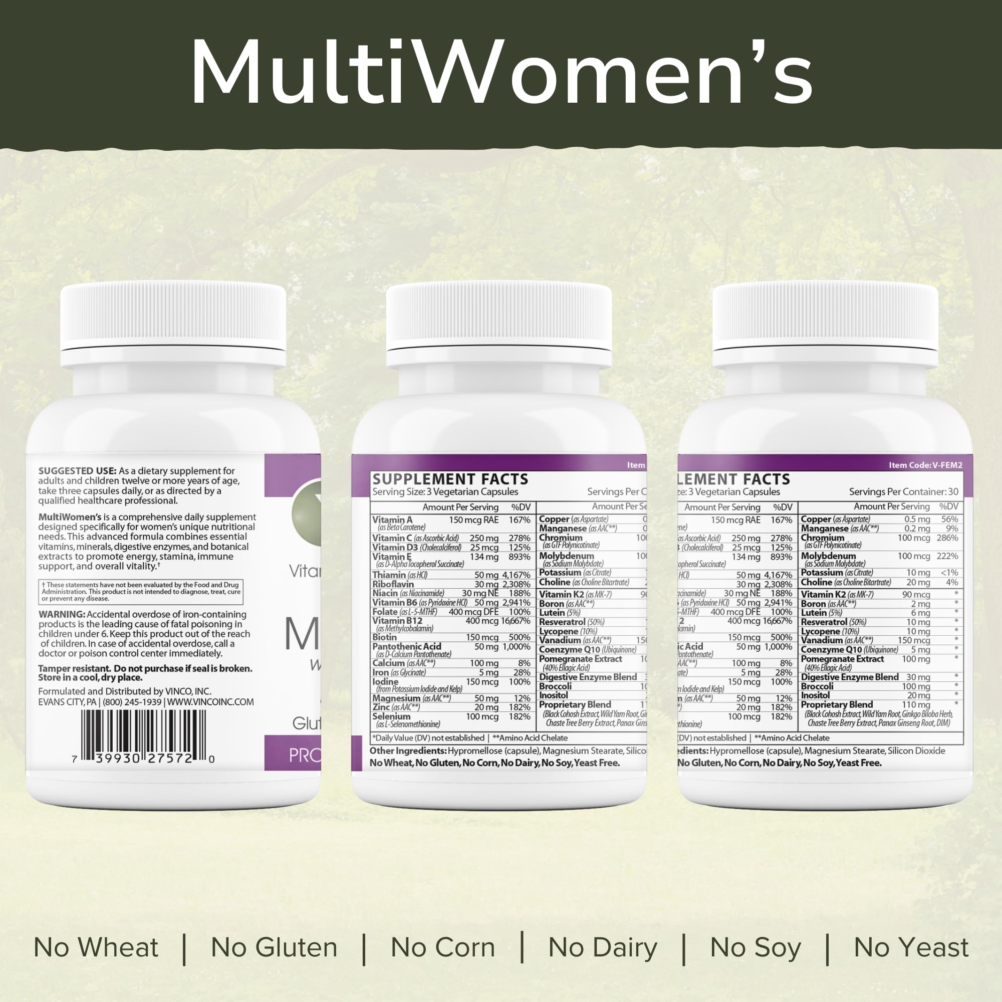Vinco Inc - MultiWomen’s with Digestive Enzymes Daily Supplement | (90 Capsules) | Multivitamin for Women | Supports Energy, Hormone Balance, Immunity & Digestion | Gluten Free & Vegetarian Vinco uk supplements