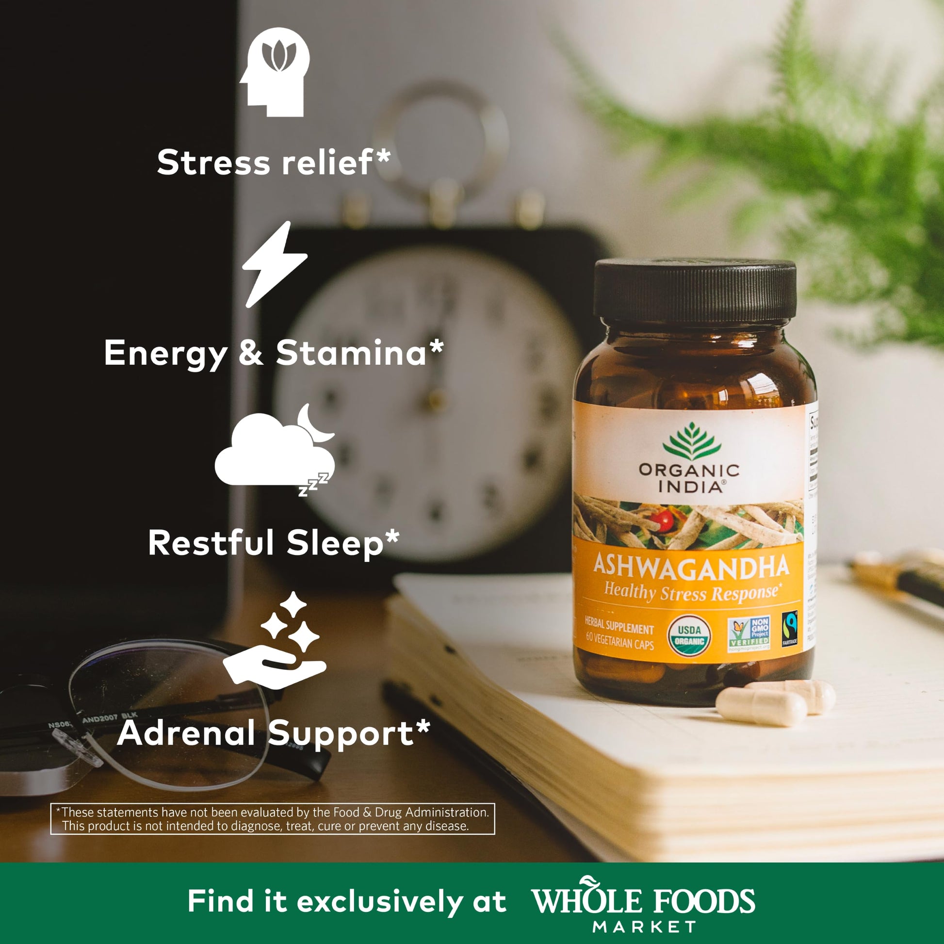 ORGANIC INDIA Ashwagandha Capsules - Organic Ashwagandha Supplement - Vegan Ashwagandha Root, Gluten-Free, Kosher, Non-GMO, Supports Stress Relief, Energy, and Sleep - 60 Capsules ORGANIC INDIA uk supplements