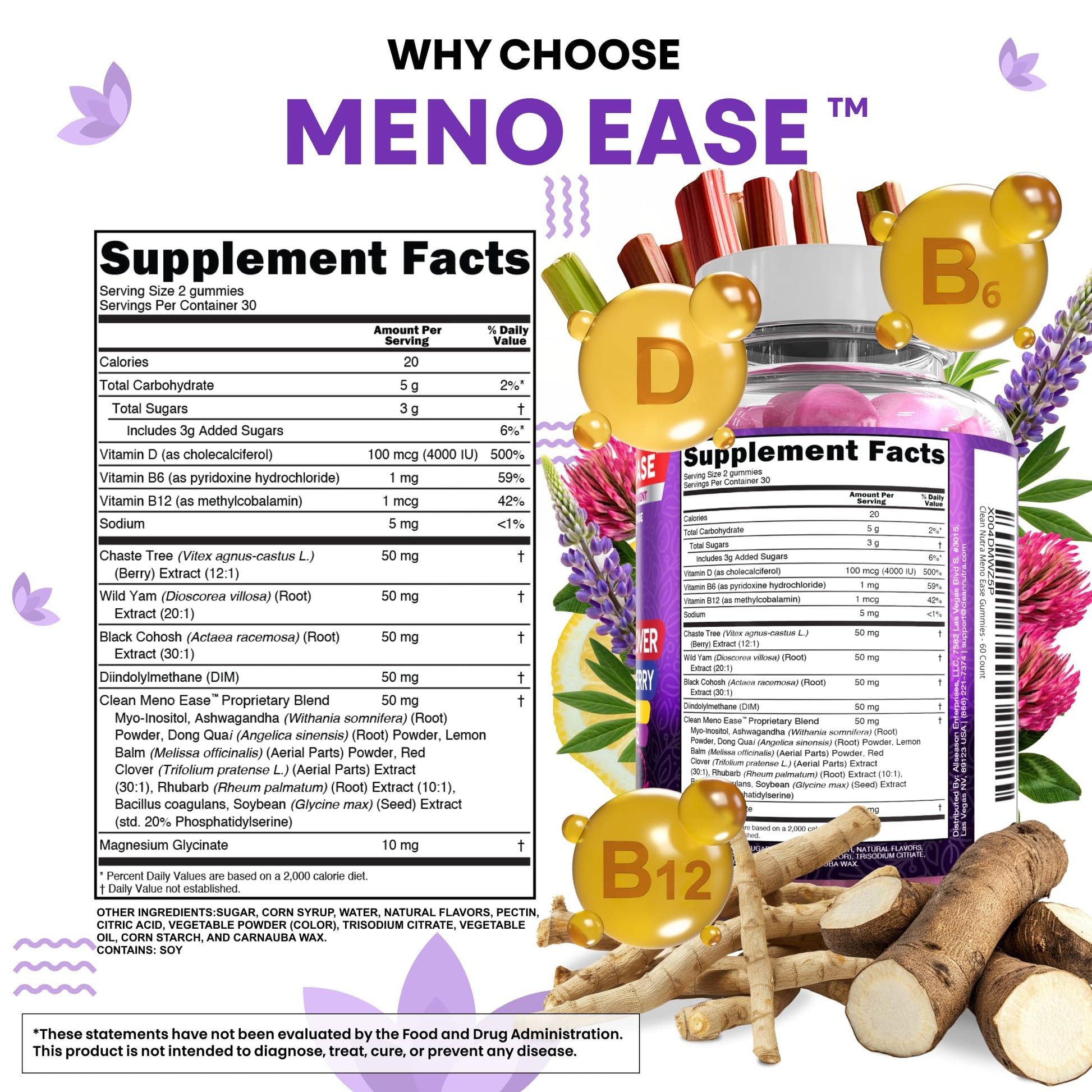 Menopause Supplement for Women Gummies with Black Cohosh, Wild Yam, DIM, Magnesium, Red Clover Chasteberry for Hormone Balance Relief Night Sweats Mood Plus Bergamot, Vitamin D3, Vitamin B6 B12 Clean Nutraceuticals uk supplements
