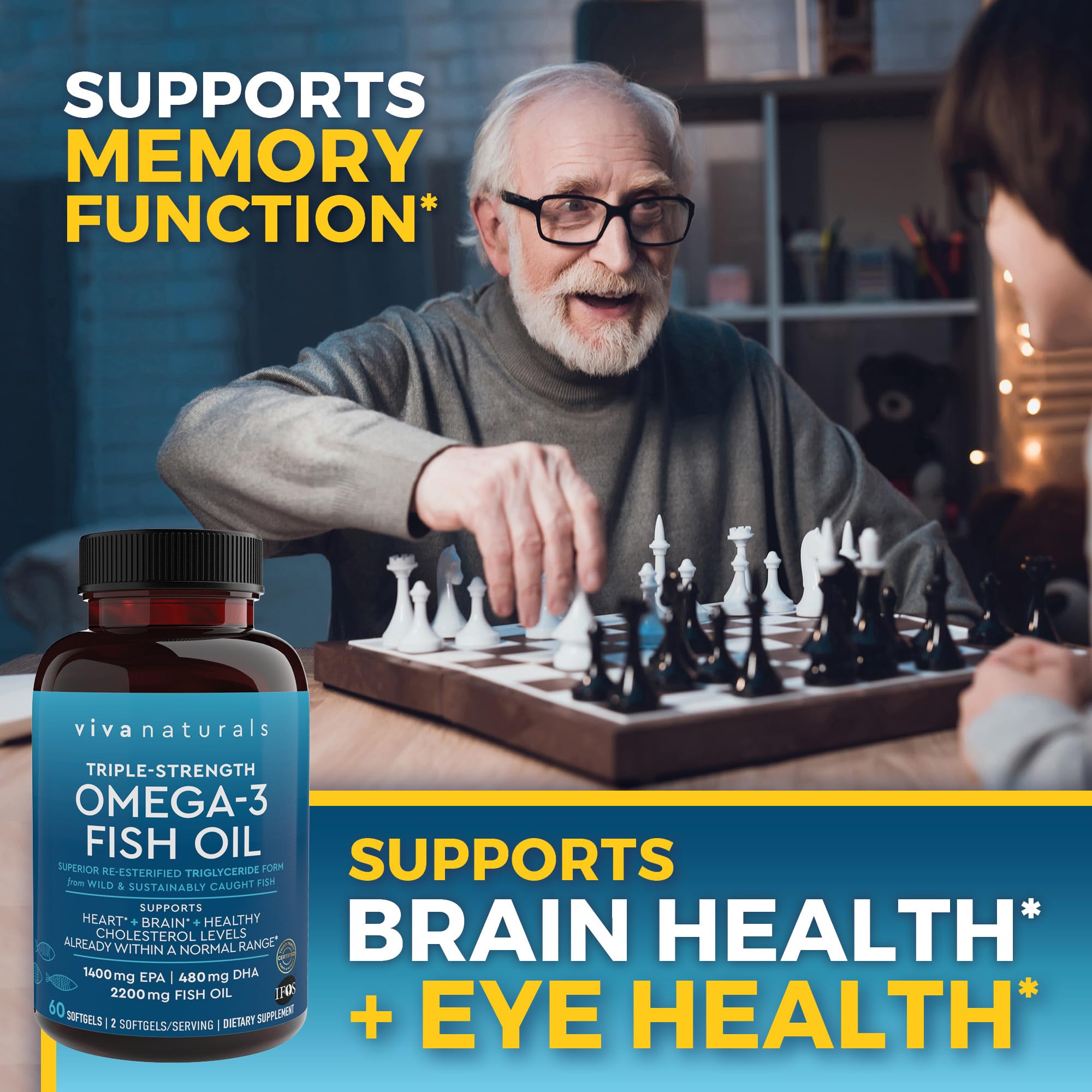 Viva Naturals Triple Strength Omega 3 Fish Oil Supplement - 2200 mg Wild Caught Viva Naturals uk supplements