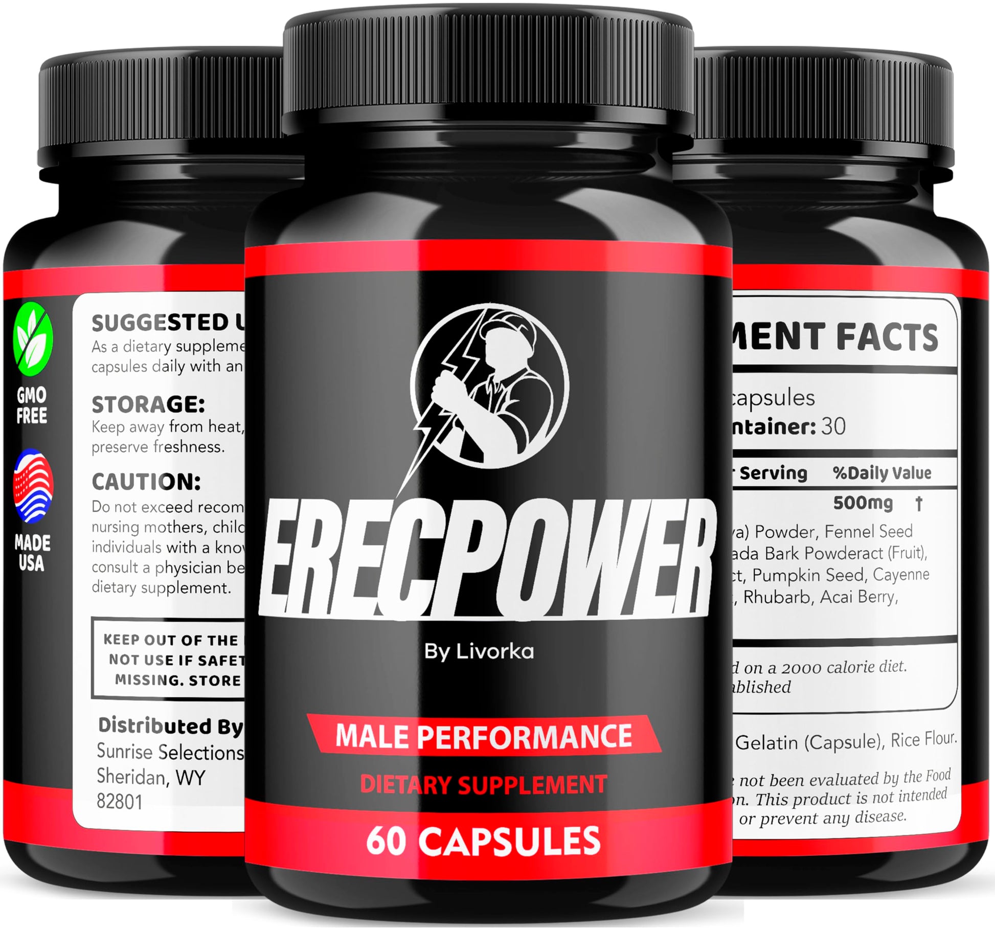 LIVORKA Erecpower Multivitamin Male Performance Capsules for Mens Health, Advanced Formula - 300 Capsules (5 Month Supply) - Pack of 5 LIVORKA uk supplements