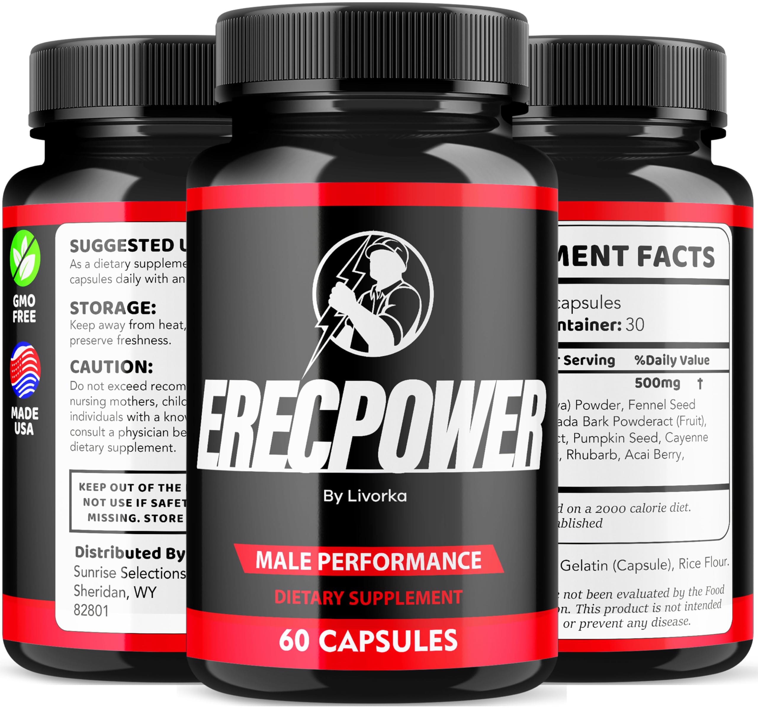 LIVORKA Erecpower Multivitamin Male Performance Capsules for Mens Health, Advanced Formula - 300 Capsules (5 Month Supply) - Pack of 5 LIVORKA uk supplements