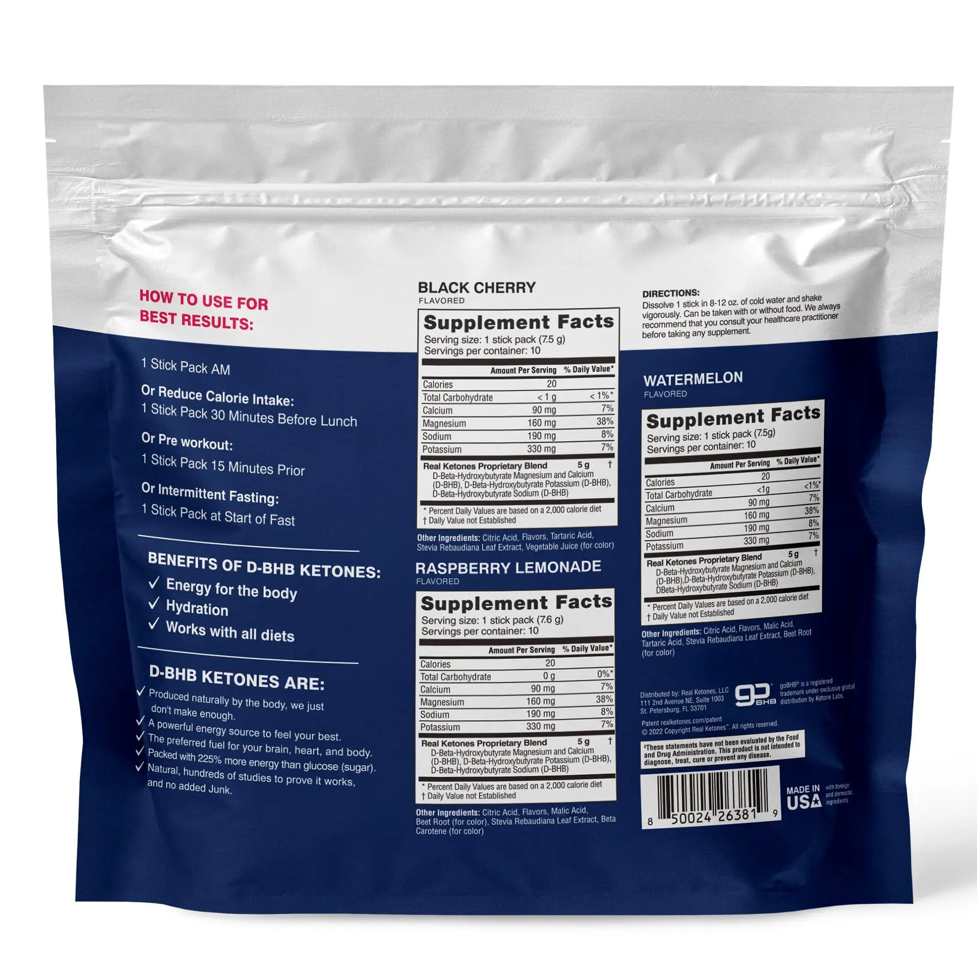 Real Ketones BHB Exogenous Ketones Drink Mix Packets Keto Electrolytes Powder Packets No Sugar with 4 Main Fasting Electrolytes Plus Hydrating Patented Keto BHB Real Ketones uk supplements
