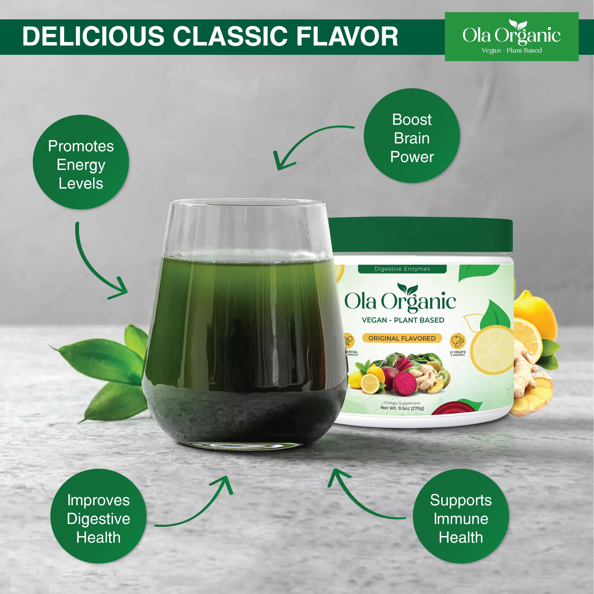 Ola Organic Greens Superfood Powder – Blend of 11 Cruciferous Vegetables with Phytonutrients – Supports Energy, & Immune Health Support – Non-GMO Vegetable Supplement (270g Jar) Ola Organic uk supplements