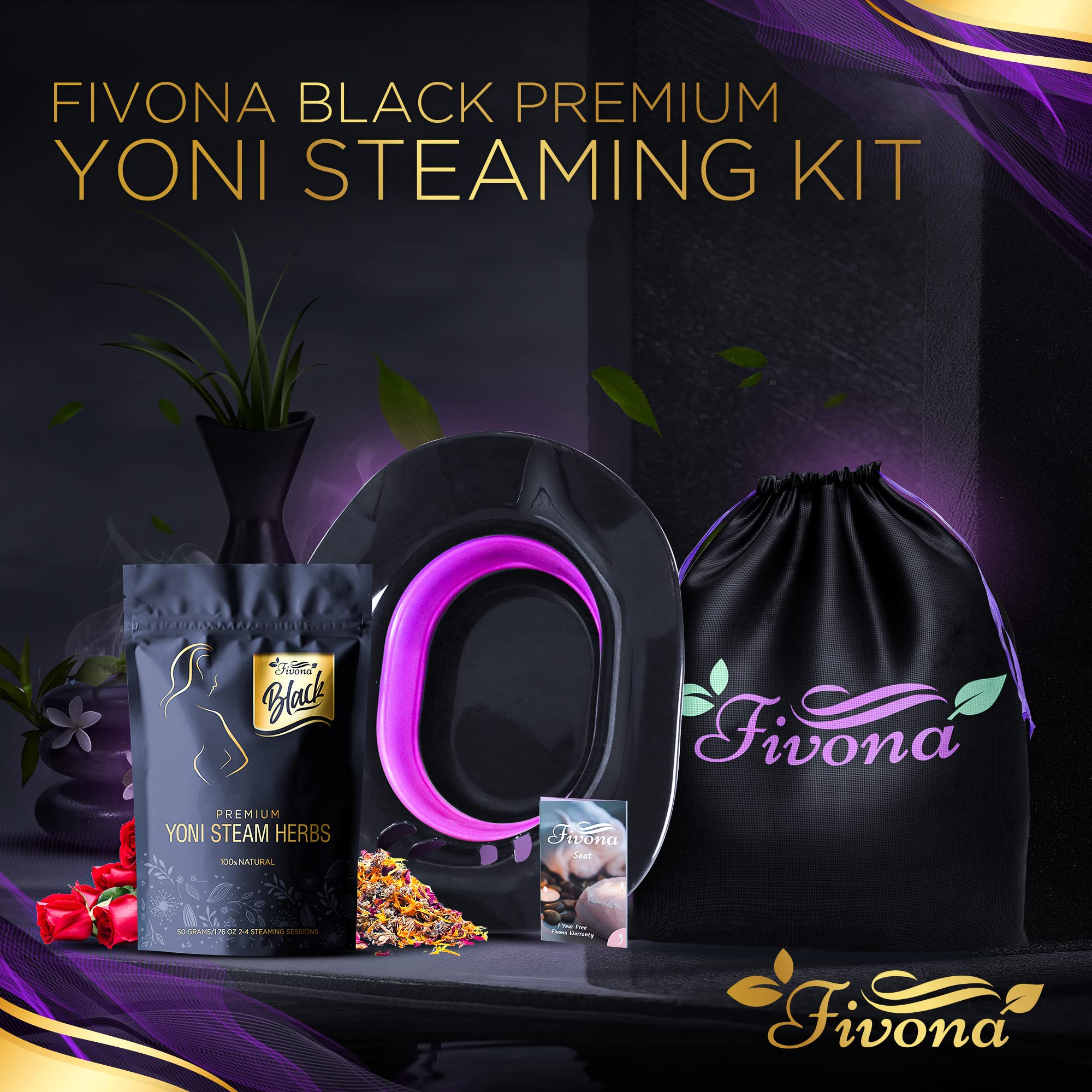 Fivona 3-in-1 Yoni Steam Kit Black - Foldable Over The Toilet Steamer Seat with Herbal Blend and Storage FIVONA uk supplements