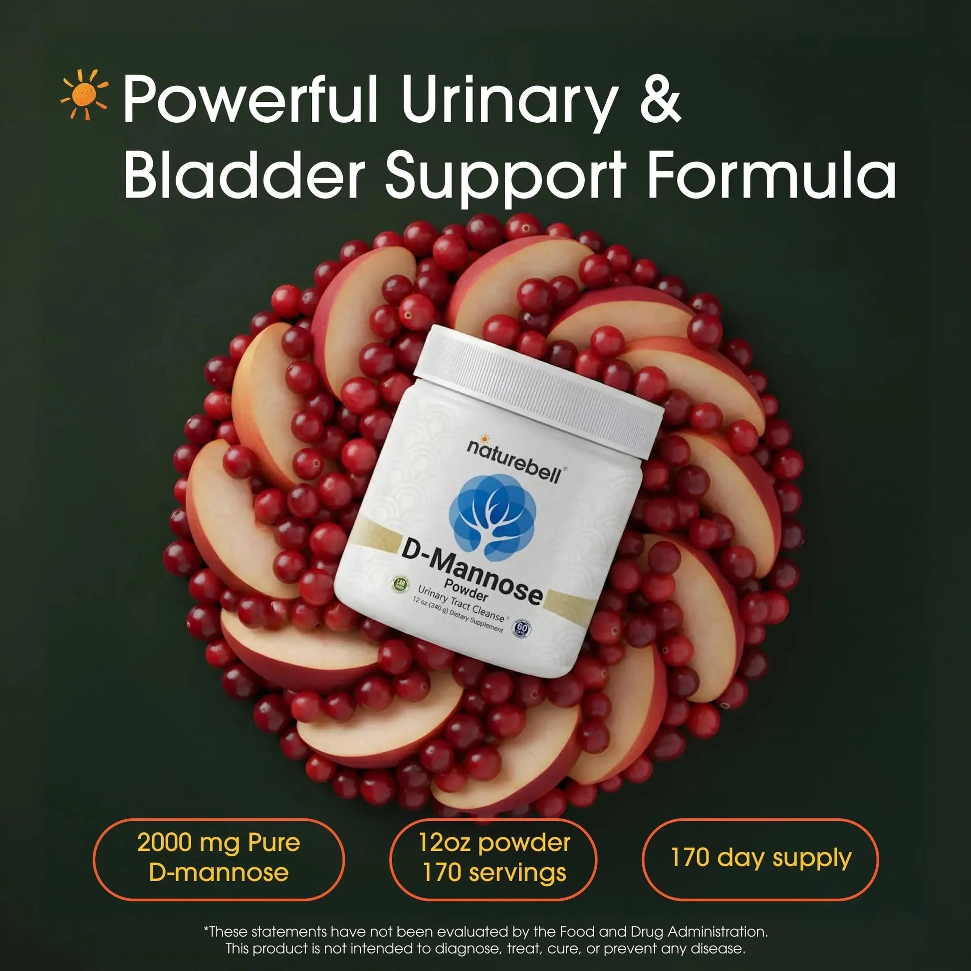 NatureBell D-Mannose Powder - 12oz - High Potency 2g Per Scoop - Fast Acting Support for Healthy Urinary Function & Bladder Wellness* - Pure, Filler-Free Non-GMO Powder NatureBell uk supplements
