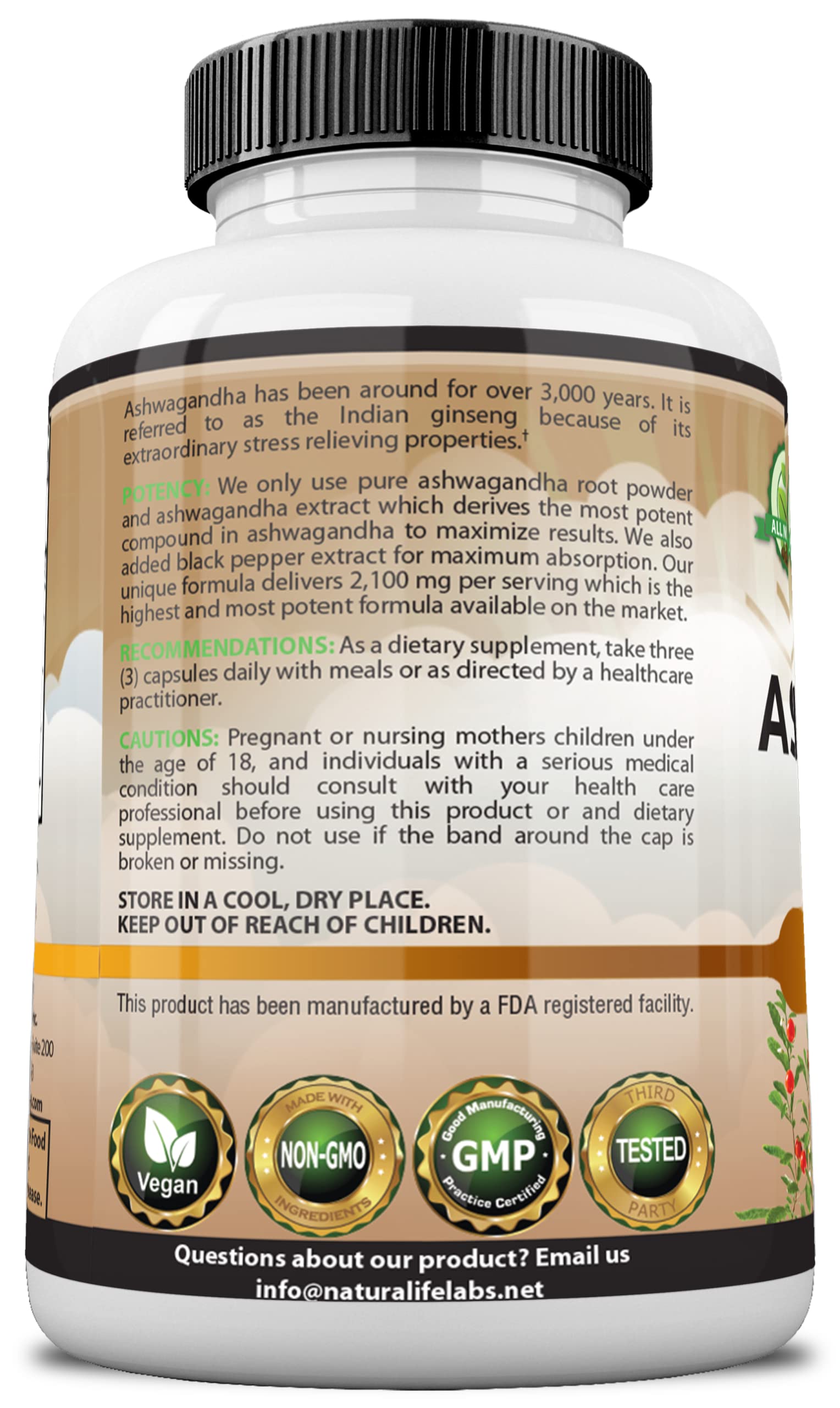 Organic Ashwagandha 2,100 mg - 100 Vegan Capsules Pure Organic Ashwagandha Powder NaturaLife Labs A Higher Standard uk supplements