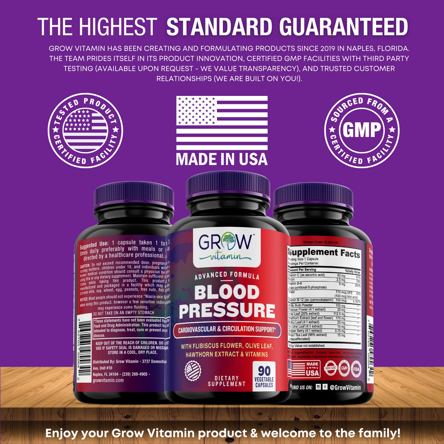 grow vitamin Blood Pressure Formula - Herbal Blend, Non-GMO, Gluten-Free - 90 Capsules grow vitamin uk supplements