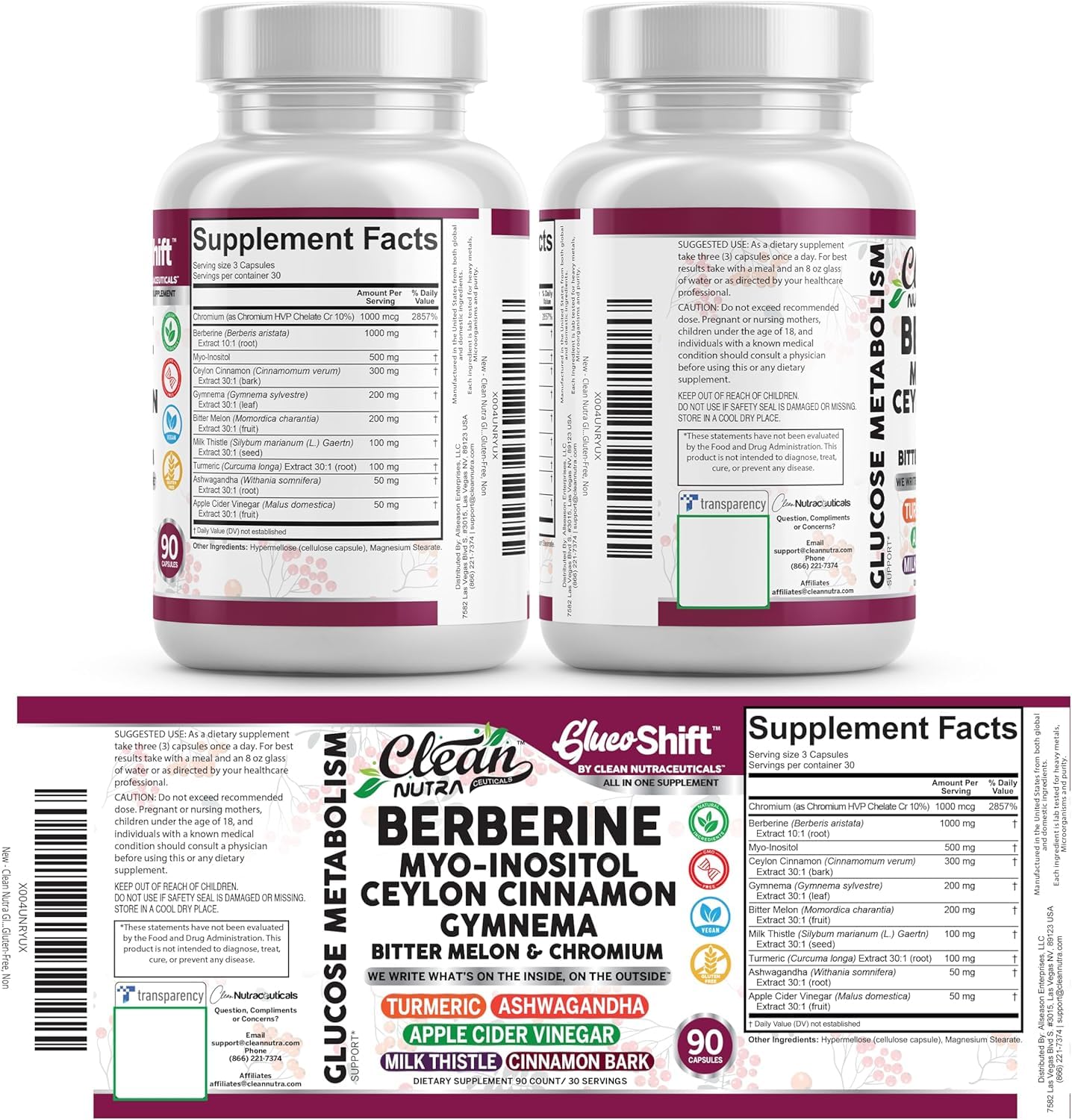 Clean Nutra Berberine Supplement Myo-Inositol Ceylon Cinnamon Gymnema Bitter Melon Chromium Complex for Digestion, Antioxidant Support & Wellness 90 Vegan Capsules Non-GMO Clean Nutraceuticals uk supplements
