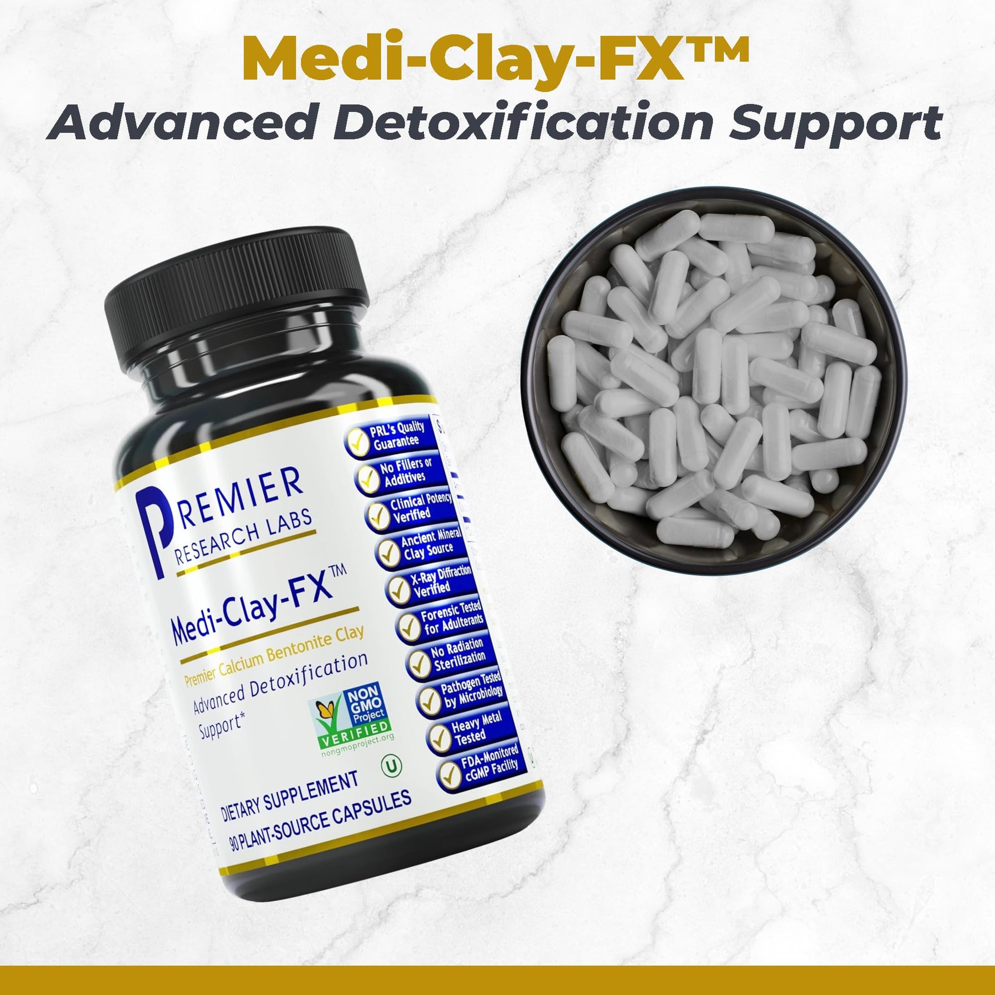 Premier Research Labs Medi-Clay-FX: Bentonite Clay Capsules for Detoxification | Food Grade Smectite Supplement | Absorb Toxins, Supports Cellular Health and Mold Detox - 90 Capsules Premier Research Labs uk supplements