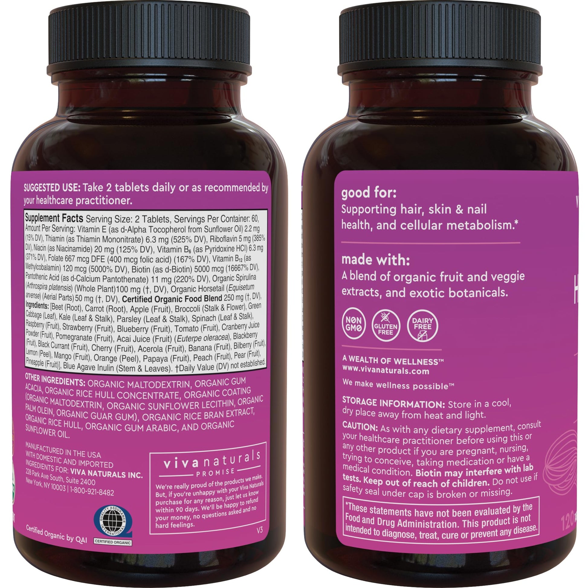 Biotin 5000 mcg Hair Skin Nails Vitamins for Women – Organic and Vegetarian-Friendly Supplement with Vitamin E, B-Vitamins, Spirulina Viva Naturals uk supplements