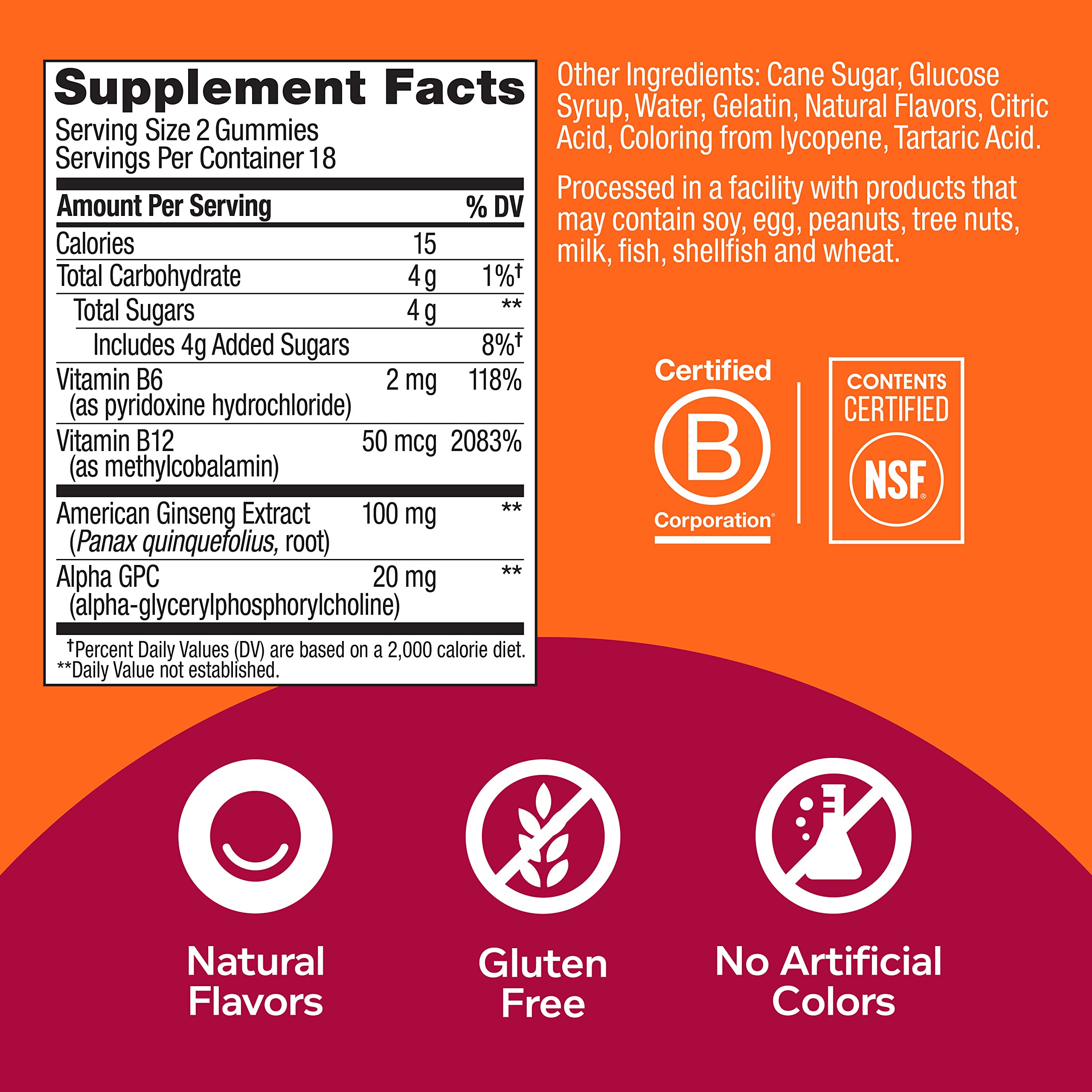 OLLY Laser Focus Gummy, Ginseng, Alpha GPC, B Vitamins, Berry Tangerine Flavor OLLY uk supplements