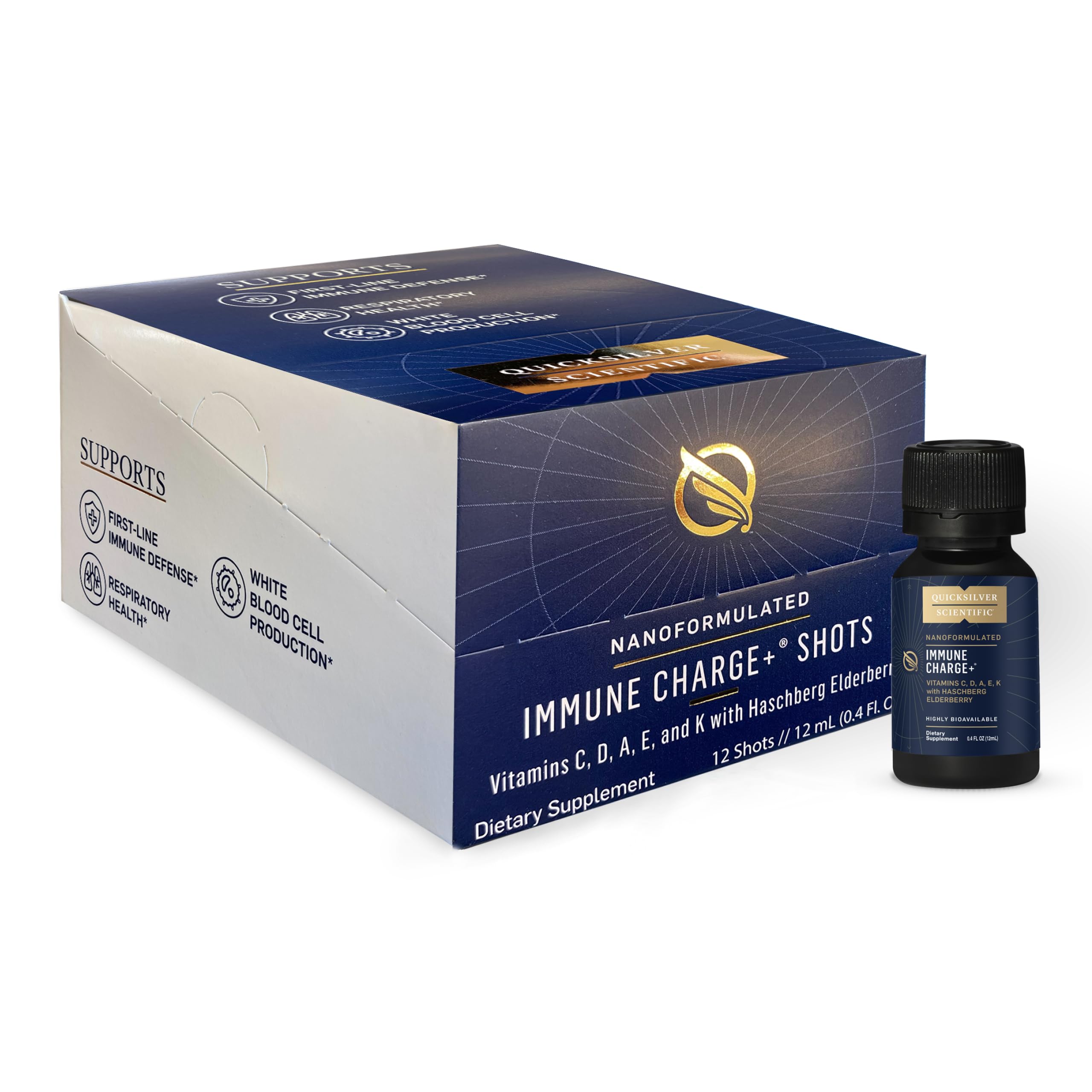 Quicksilver Scientific Immune Charge+ - Portable Wellness with Elderberry, Vitamin C, E, K1, K2, 10,000 IU Vitamin D for Optimal Immune System Support (12 Single Serving Shots) Quicksilver Scientific uk supplements
