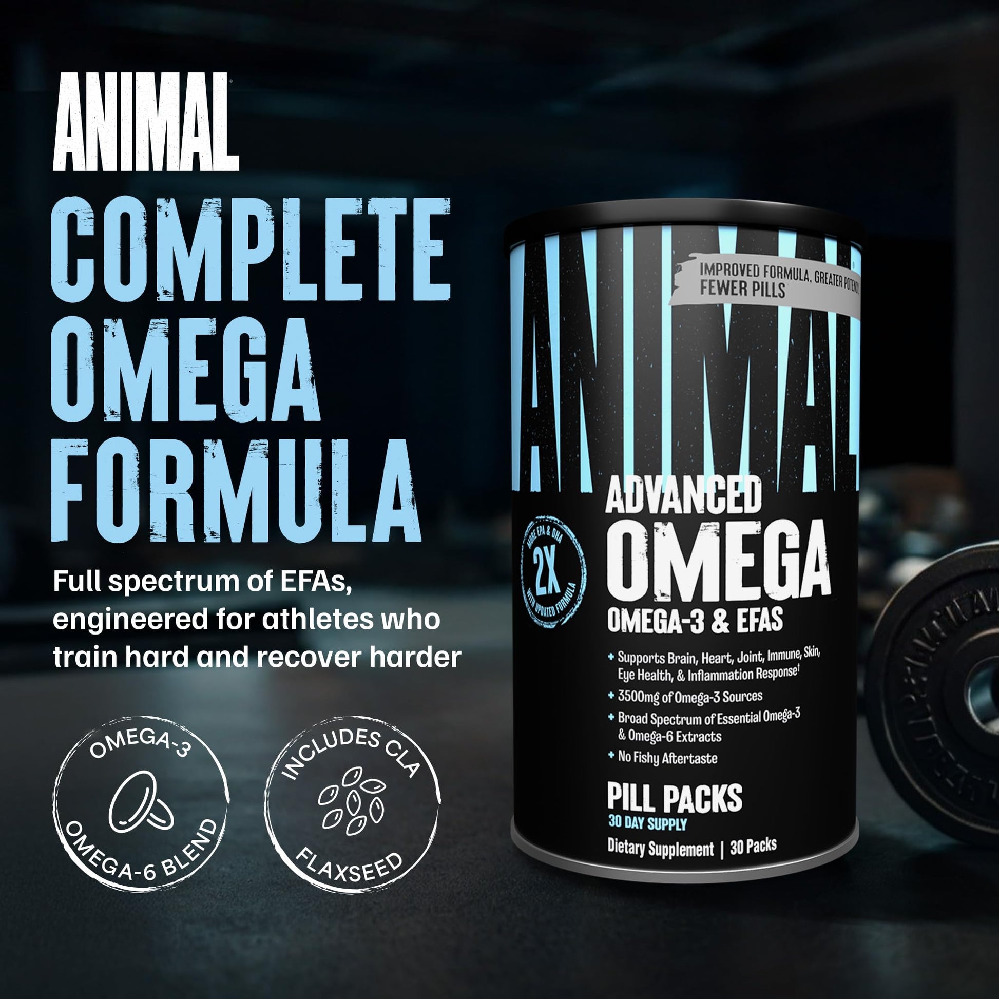 Animal Advanced Omega 3 Fatty Acids - 3500mg EPA DHA Fish Oil Omega 3 Supplement for Women & Men High Potency Blend with CLA GLA ALA for Brain Skin Eye Immune Joint Health 30 Pill Packs Animal uk supplements