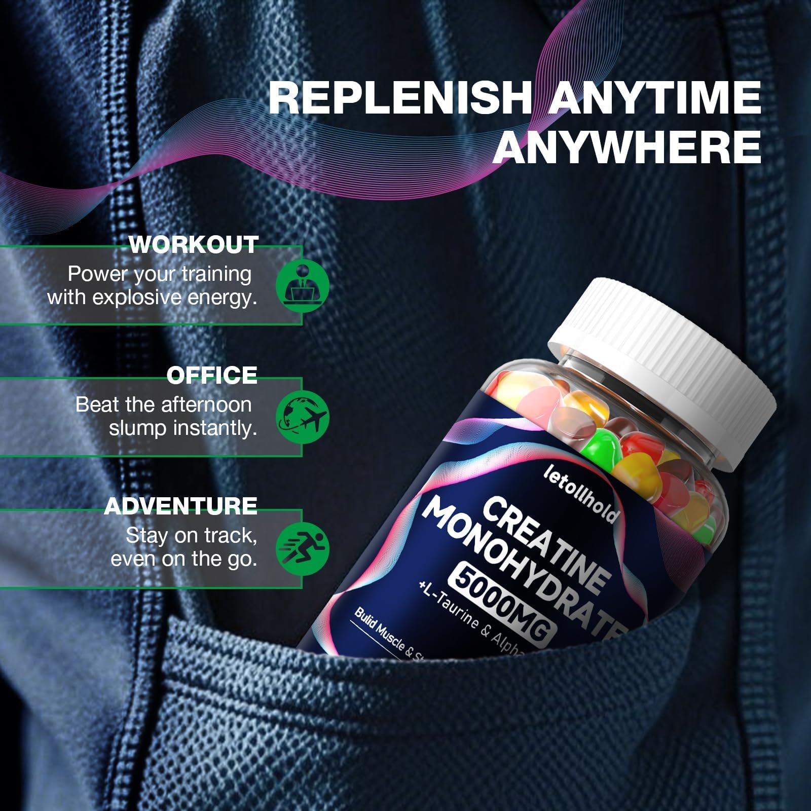 Creatine Monohydrate Gummies 5g for Women & Men - Creatine Gummies for Women Pre Workout Chewables with L-Taurine & Alpha GPC, Sugar-Free Muscle Builder, Energy Boost, Vegan Non-GMO (160 Count) letollhold uk supplements