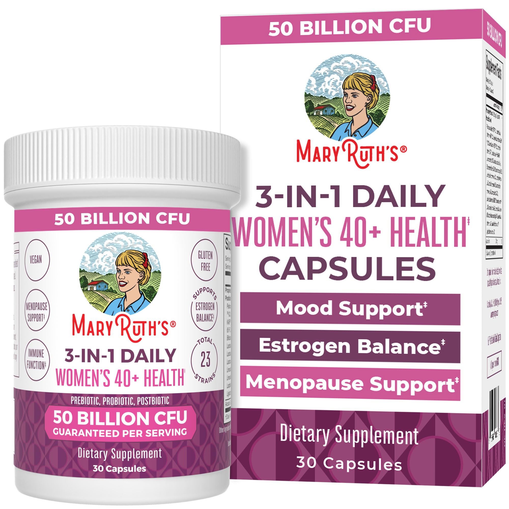 MaryRuth's 3-in-1 Daily Health 40+ Probiotics for Women | Hormonal & Menopause Support Supplement for Women | Gut Health Capsules | 50 Billion CFU | Allergen Free | 30 Ct MARYRUTH'S uk supplements