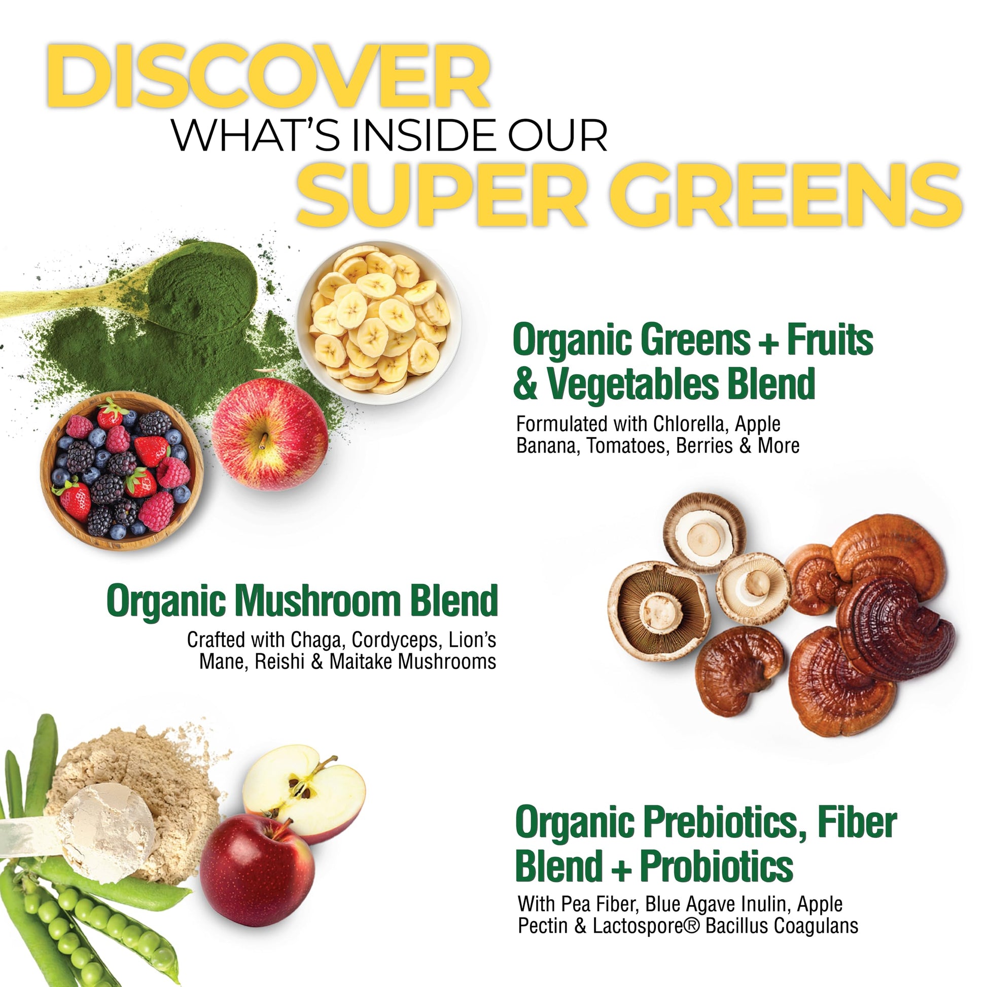 Country Farms Super Greens Apple Banana Powder Smoothie, Organic Super Foods, USDA Organic Drink Mix, Fruits, Vegetables, Mushrooms, Superfood Nutrition, 40 Servings, 2 Pack Country Farms uk supplements