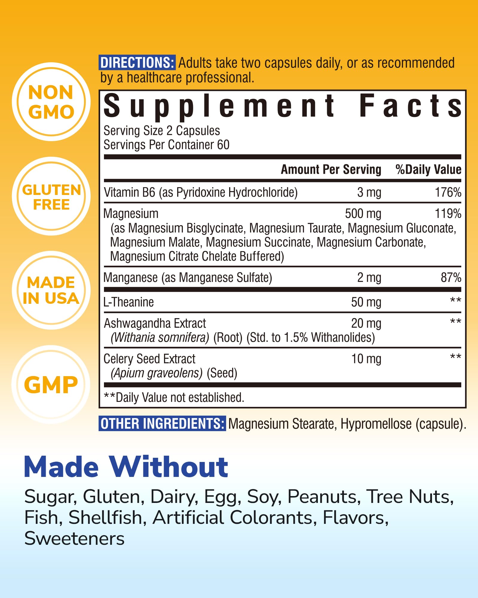 Vitalibre Magnesium Complex Supplement 500mg + Ashwagandha, L-Theanine, Vitamin B6 & Celery, High Absorption Magnesium Glycinate, Citrate, Malate, Sleep & Bone Support, 120 Vegan Capsules Vitalibre uk supplements